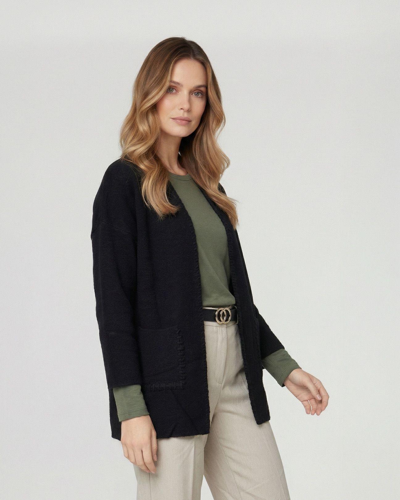 Cardigan Mujer Gianna Relaxed Cuello Tipo Kimono Manga Caída Negro Lineatre-0