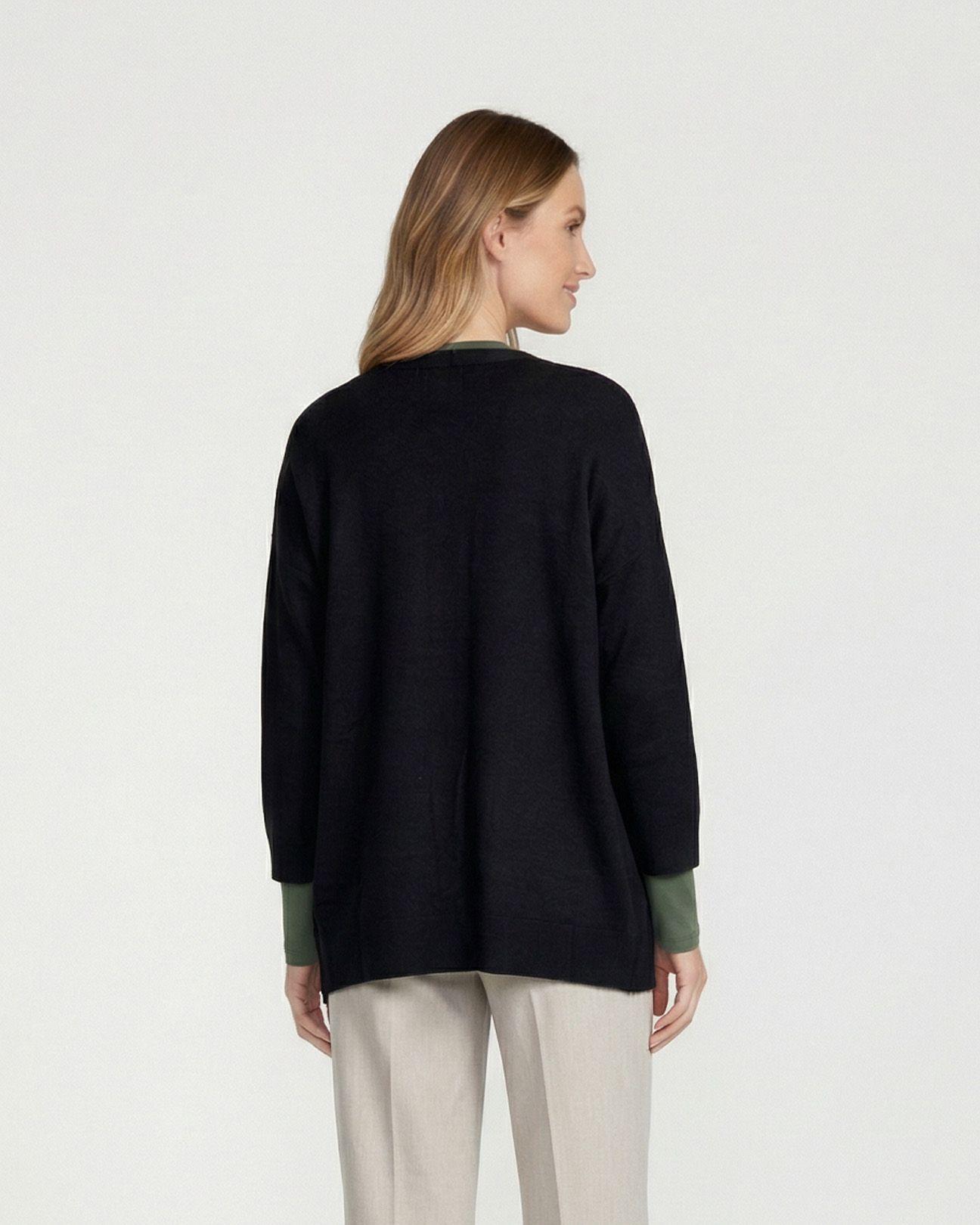 Cardigan Mujer Gianna Relaxed Cuello Tipo Kimono Manga Caída Negro Lineatre-1