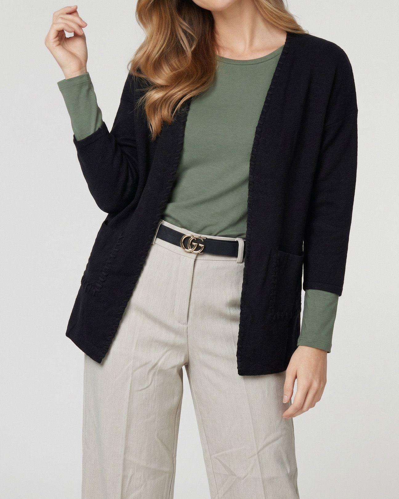 Cardigan Mujer Gianna Relaxed Cuello Tipo Kimono Manga Caída Negro Lineatre-2