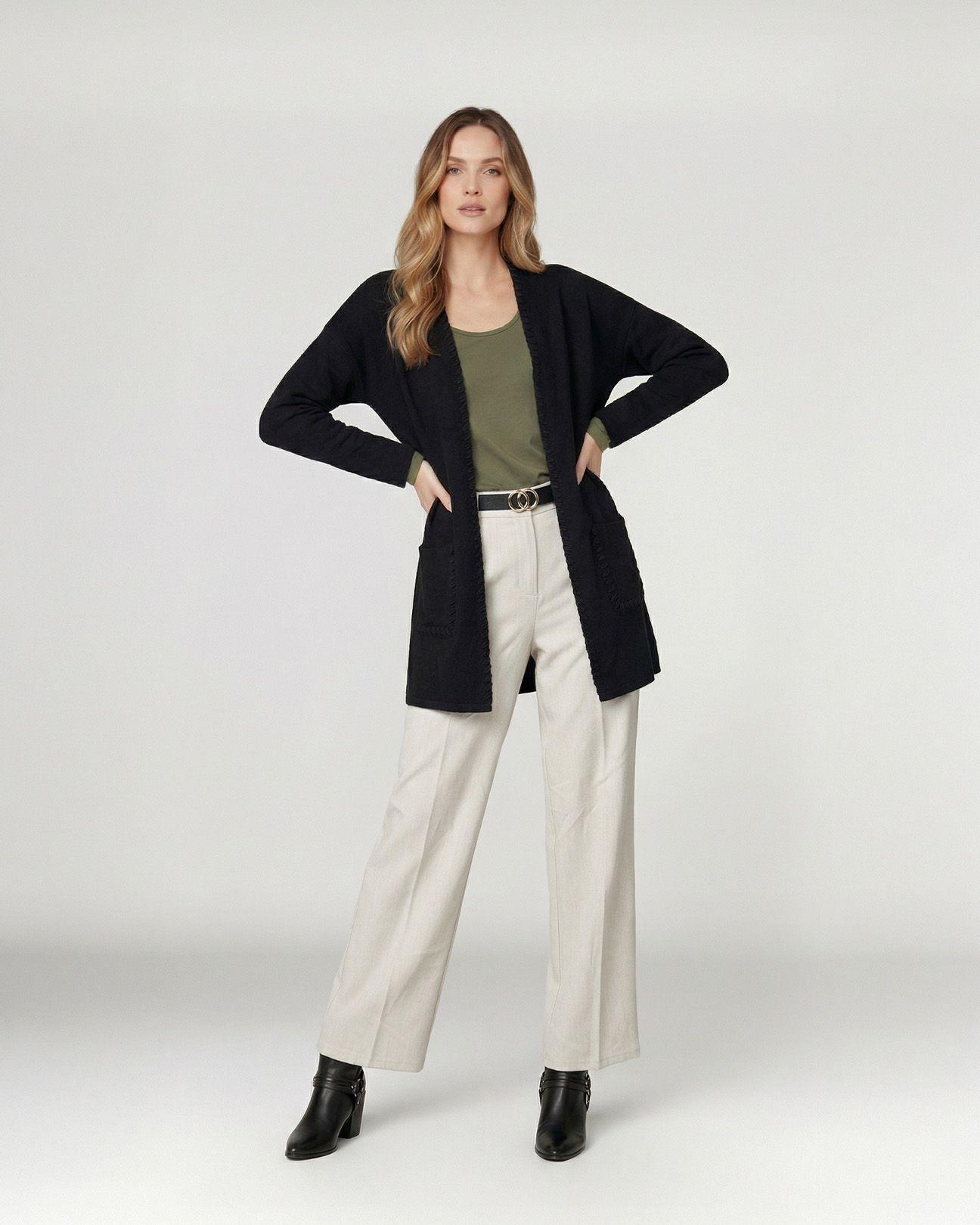 Cardigan Mujer Gianna Relaxed Cuello Tipo Kimono Manga Caída Negro Lineatre-3