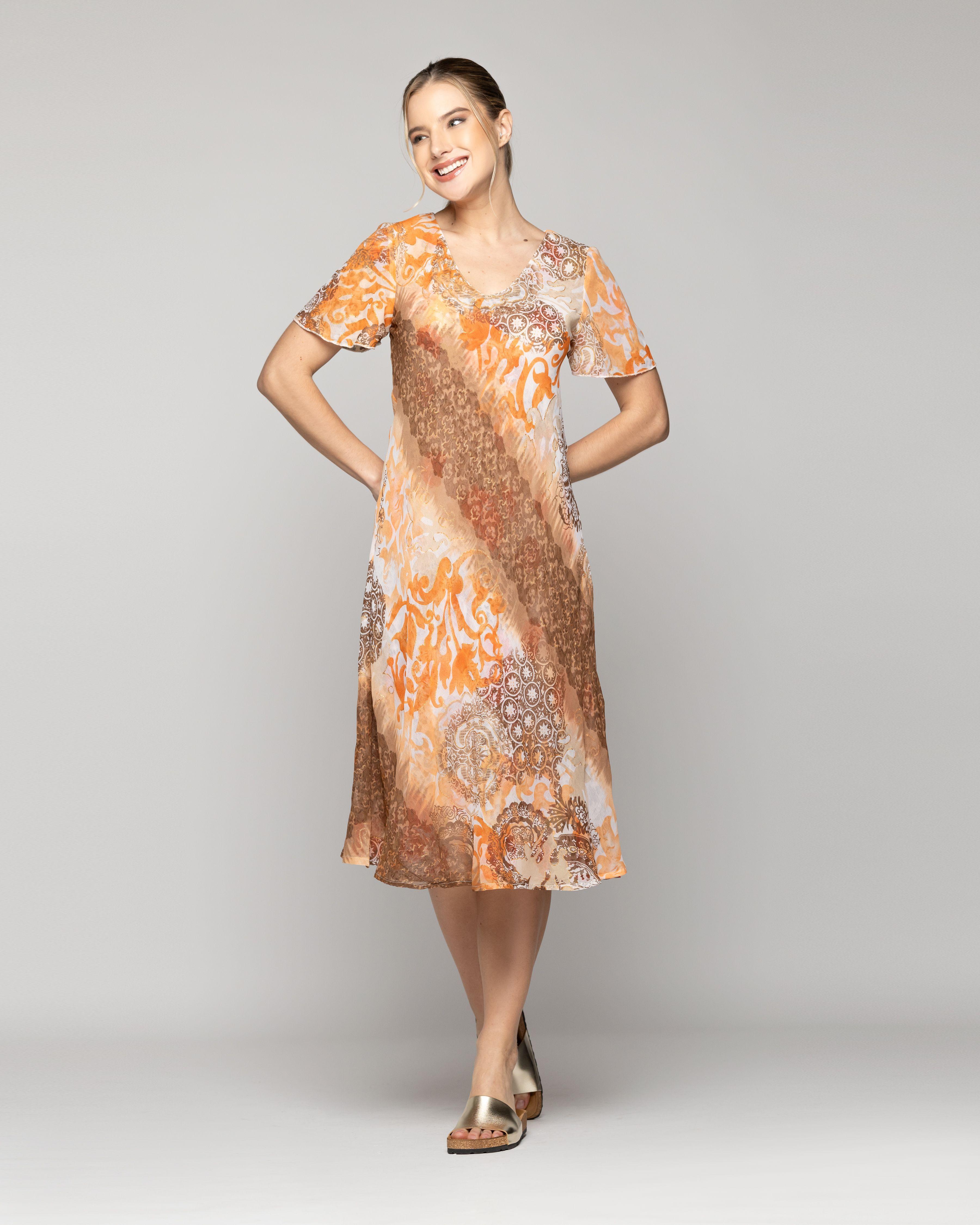 Vestido Mujer Vincenzina Reversible Manga Corta Rojo Y Naranja Lineatre-4