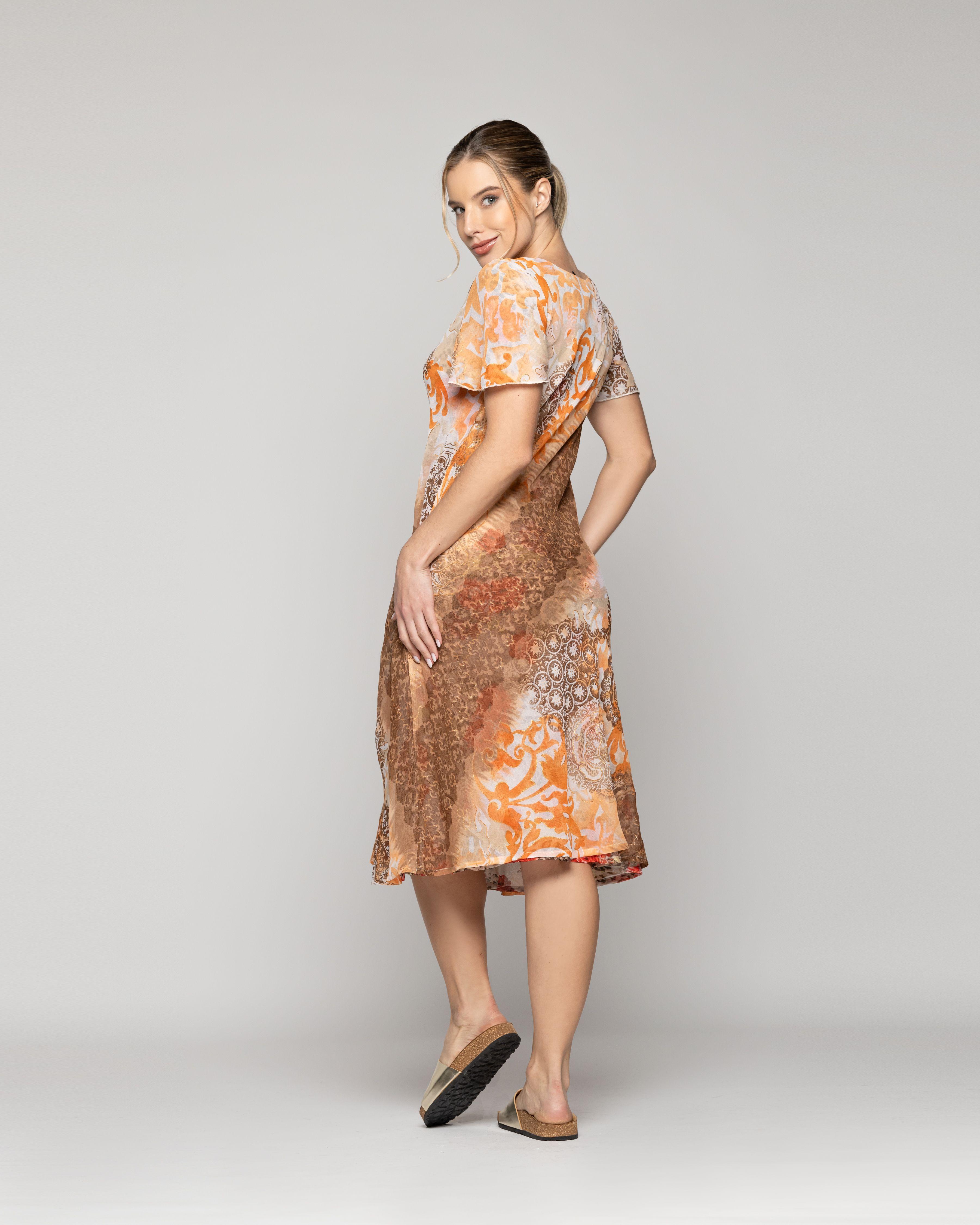 Vestido Mujer Vincenzina Reversible Manga Corta Rojo Y Naranja Lineatre-5