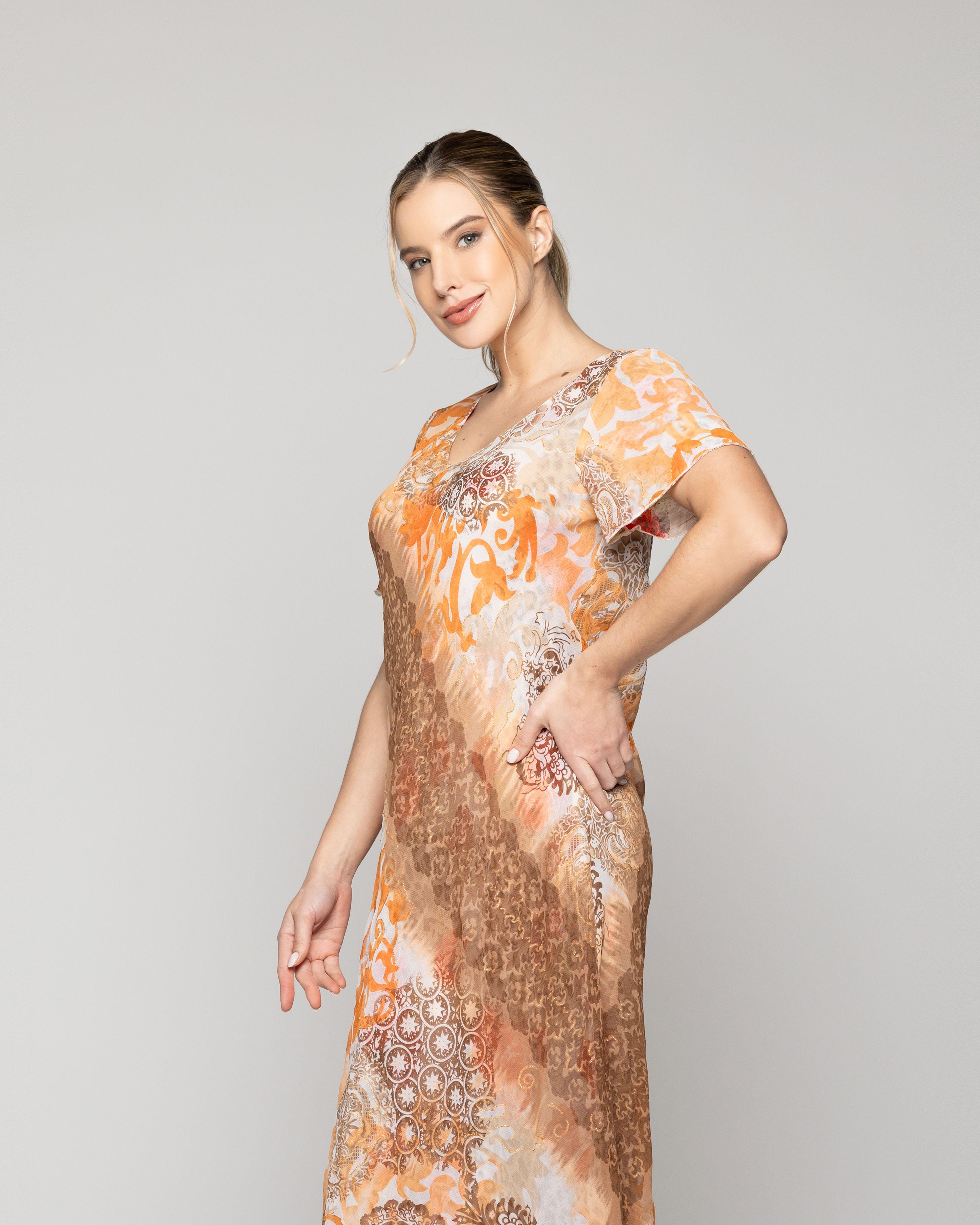 Vestido Mujer Vincenzina Reversible Manga Corta Rojo Y Naranja Lineatre-1
