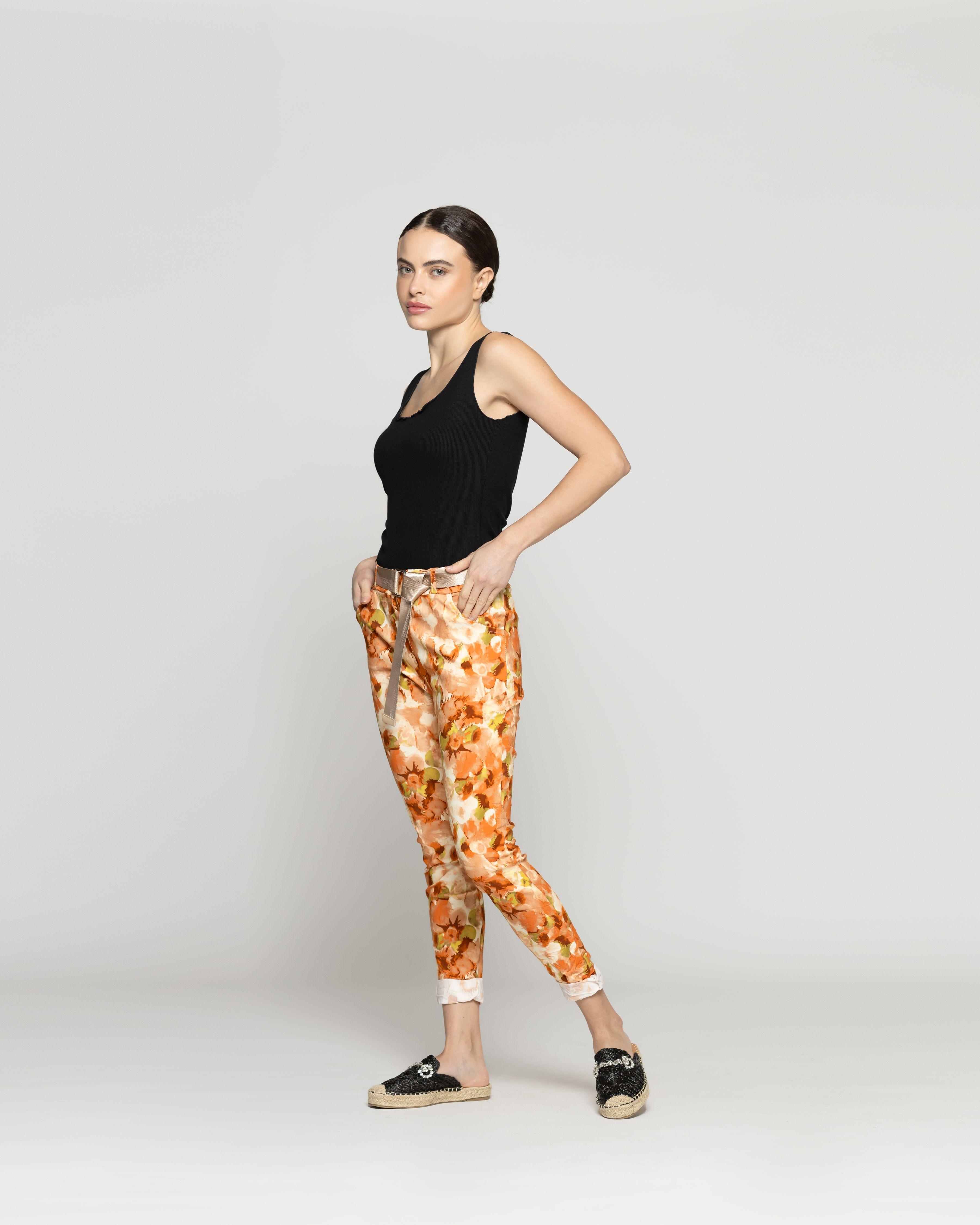 Pantalón Mujer Phedra Con Estampado Floral Camel Lineatre-0