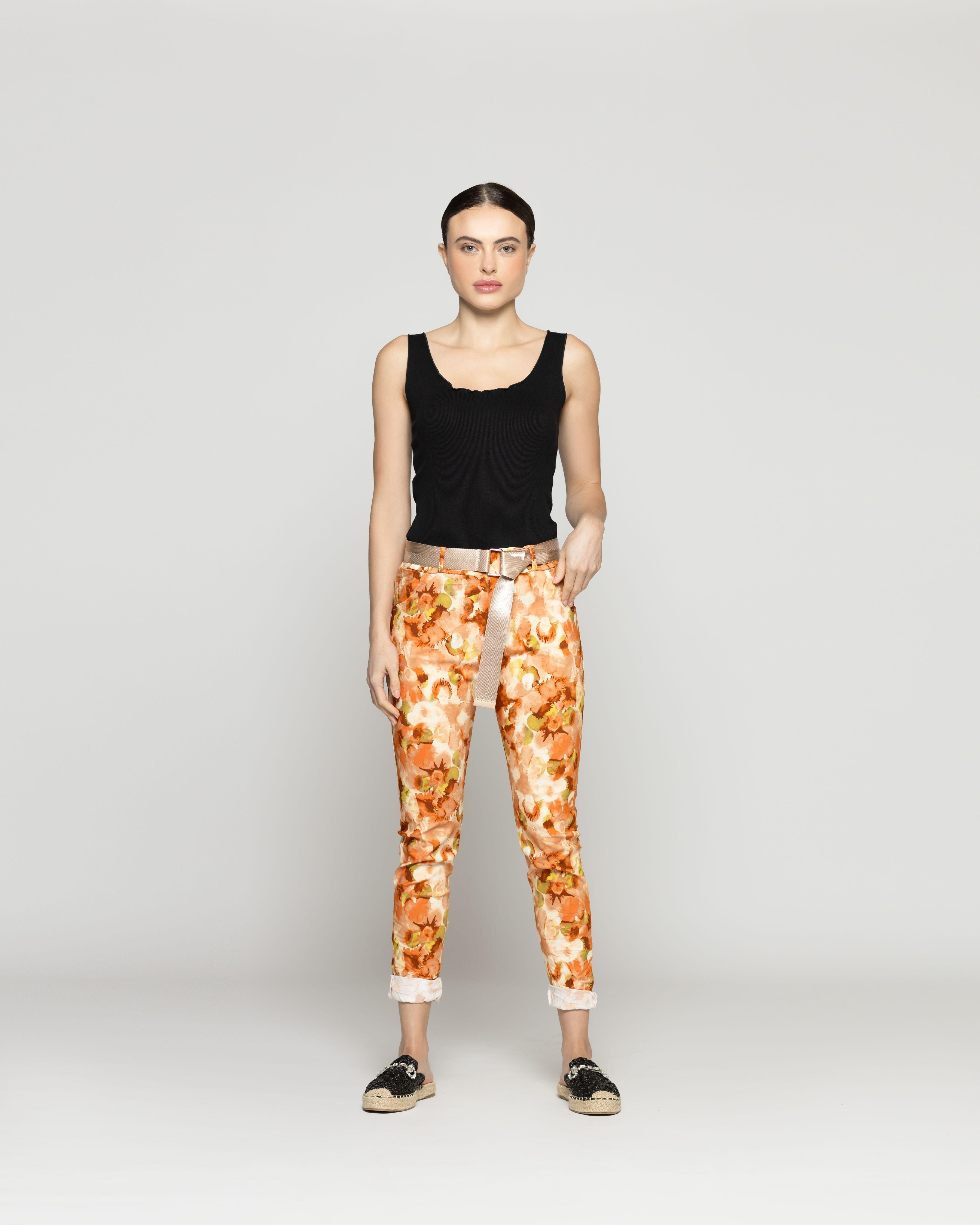 Pantalón Mujer Phedra Con Estampado Floral Camel Lineatre-3