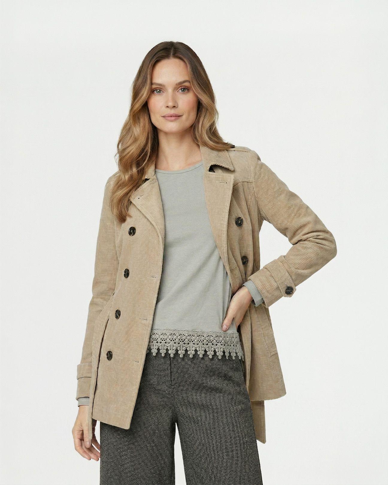 Chaqueta Mujer Elena Regular Cuello En. V Solapa Manga Suelta Fango Lineatre-0