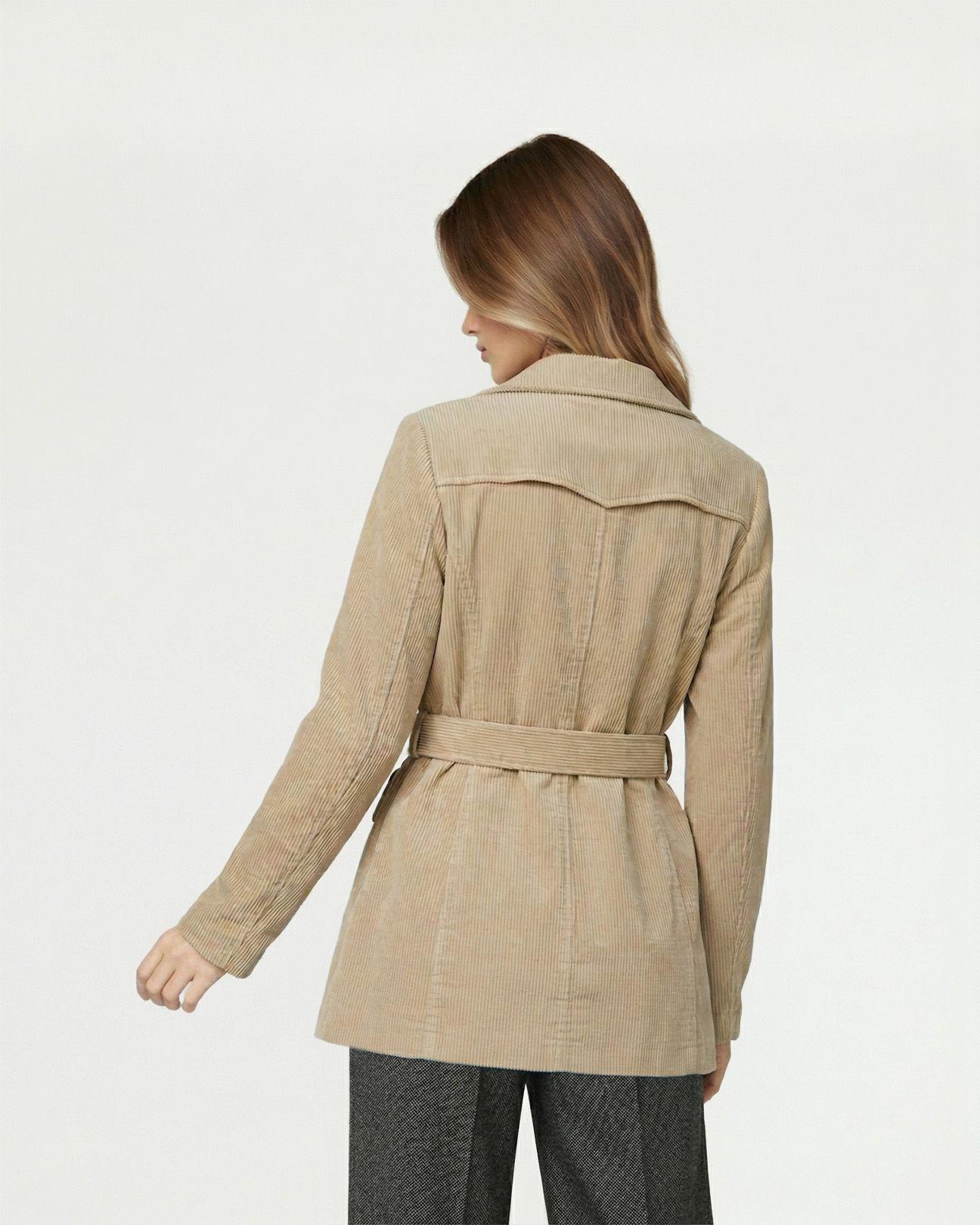 Chaqueta Mujer Elena Regular Cuello En. V Solapa Manga Suelta Fango Lineatre-1