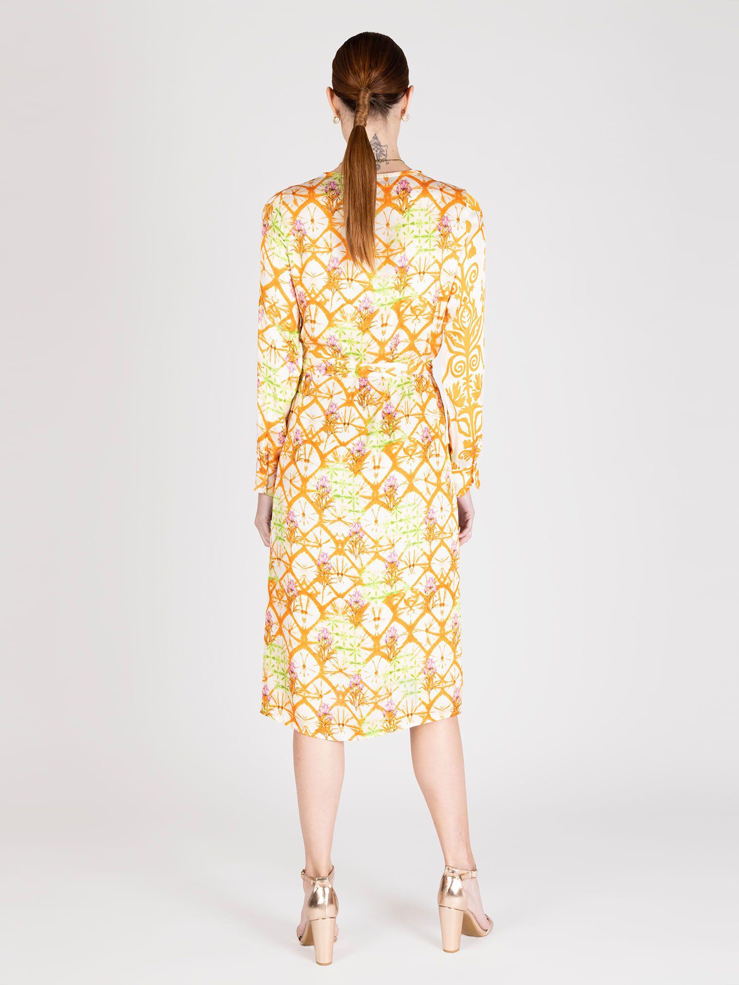 Vestido Midi Estampado Naranjo Lineatre-2