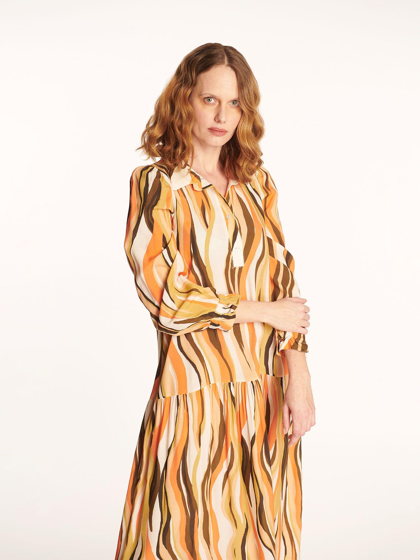 Vestido Camisero Largo Estampado Ondas Salmón Lineatré-0