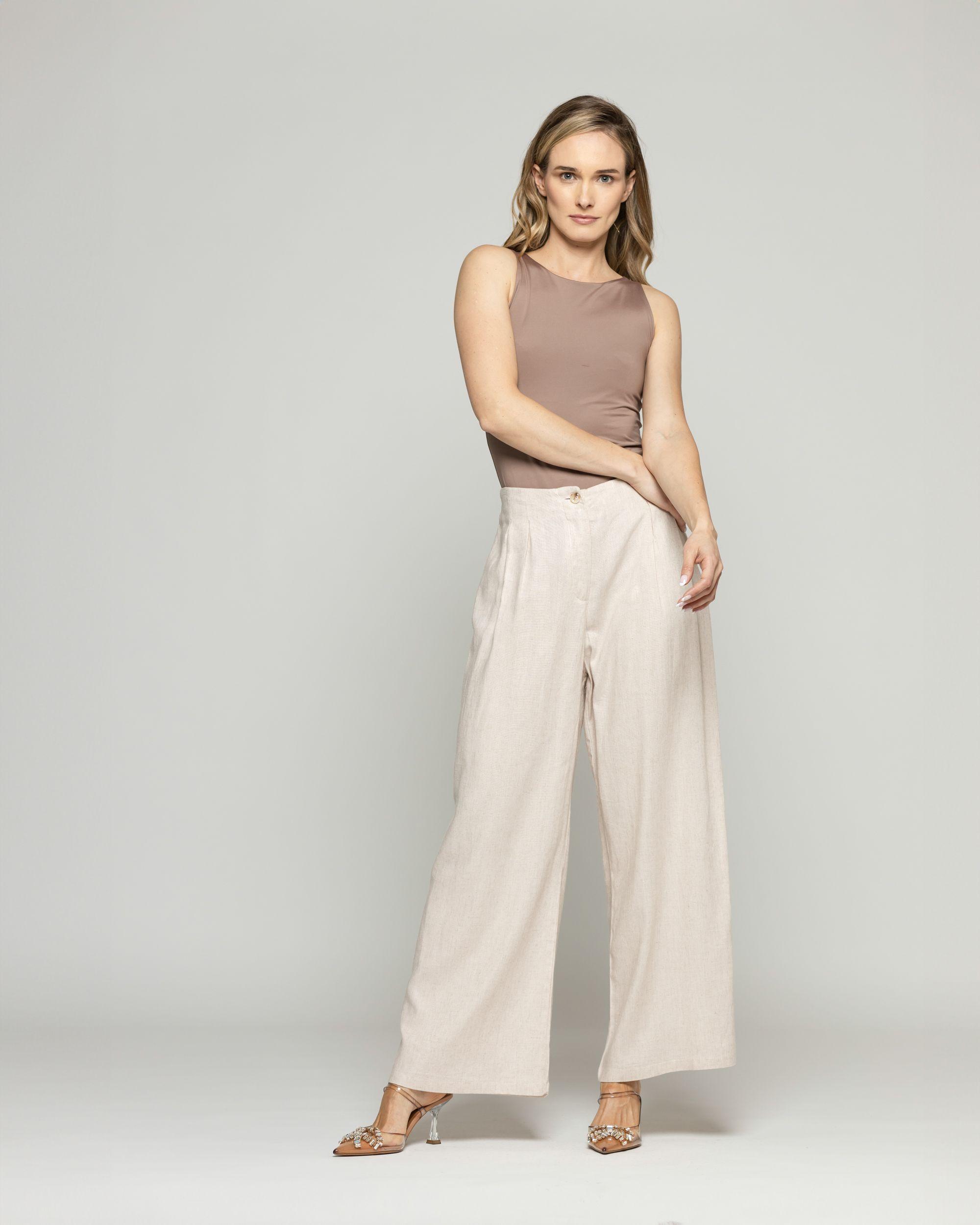 Pantalón Mujer Silene Viscosa Con Pinzas Natural Ludovica-1