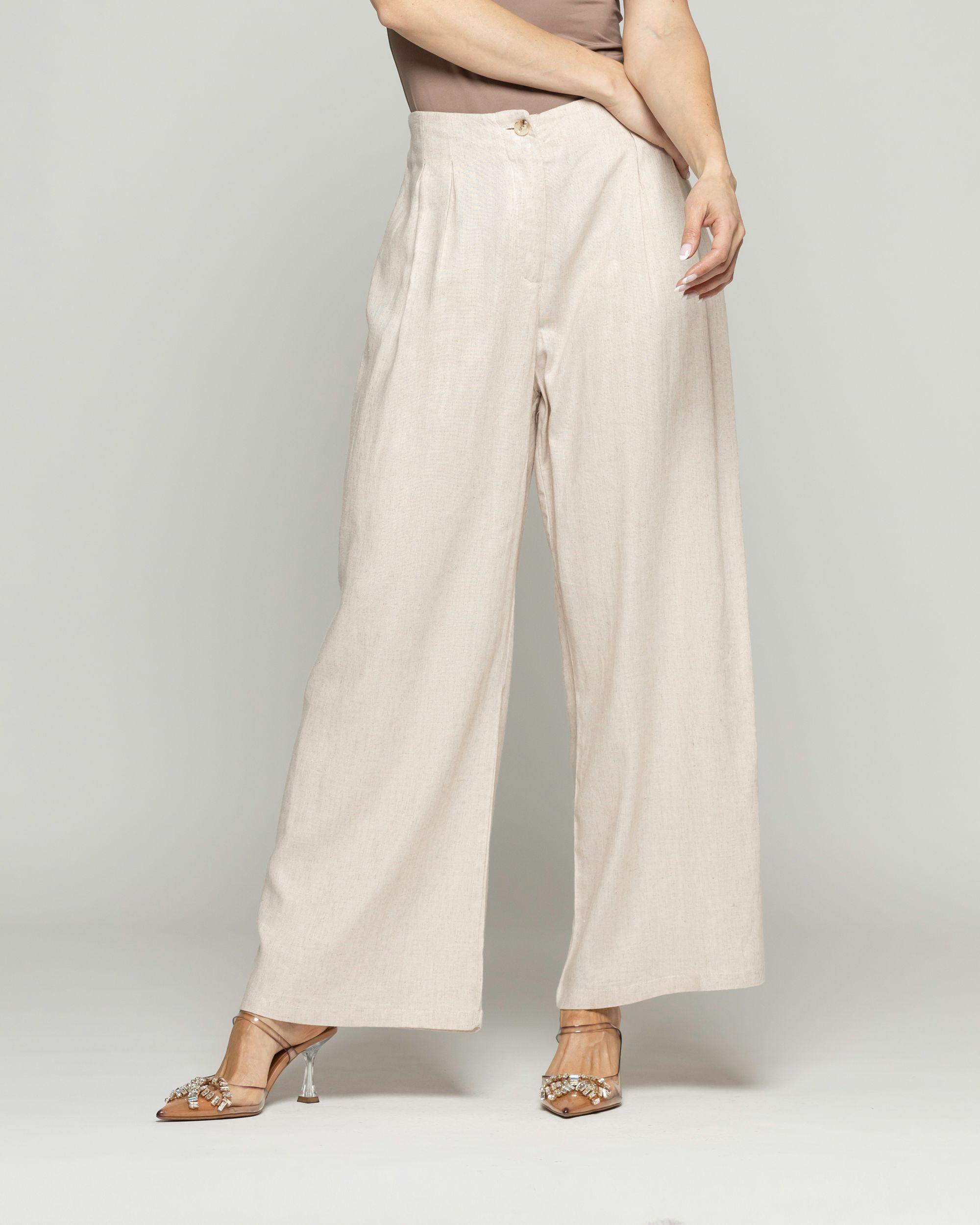 Pantalón Mujer Silene Viscosa Con Pinzas Natural Ludovica-2