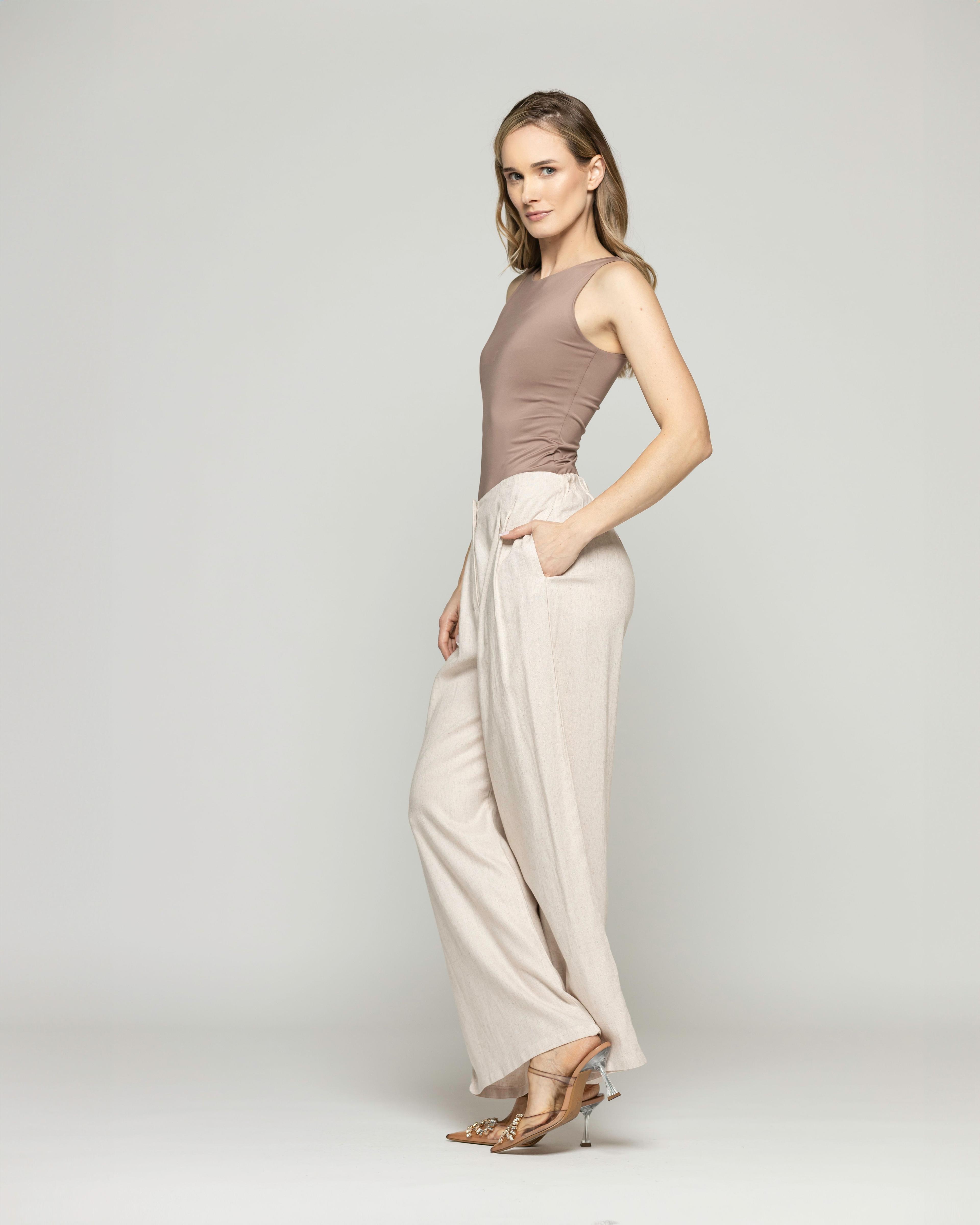 Pantalón Mujer Silene Viscosa Con Pinzas Natural Ludovica-3