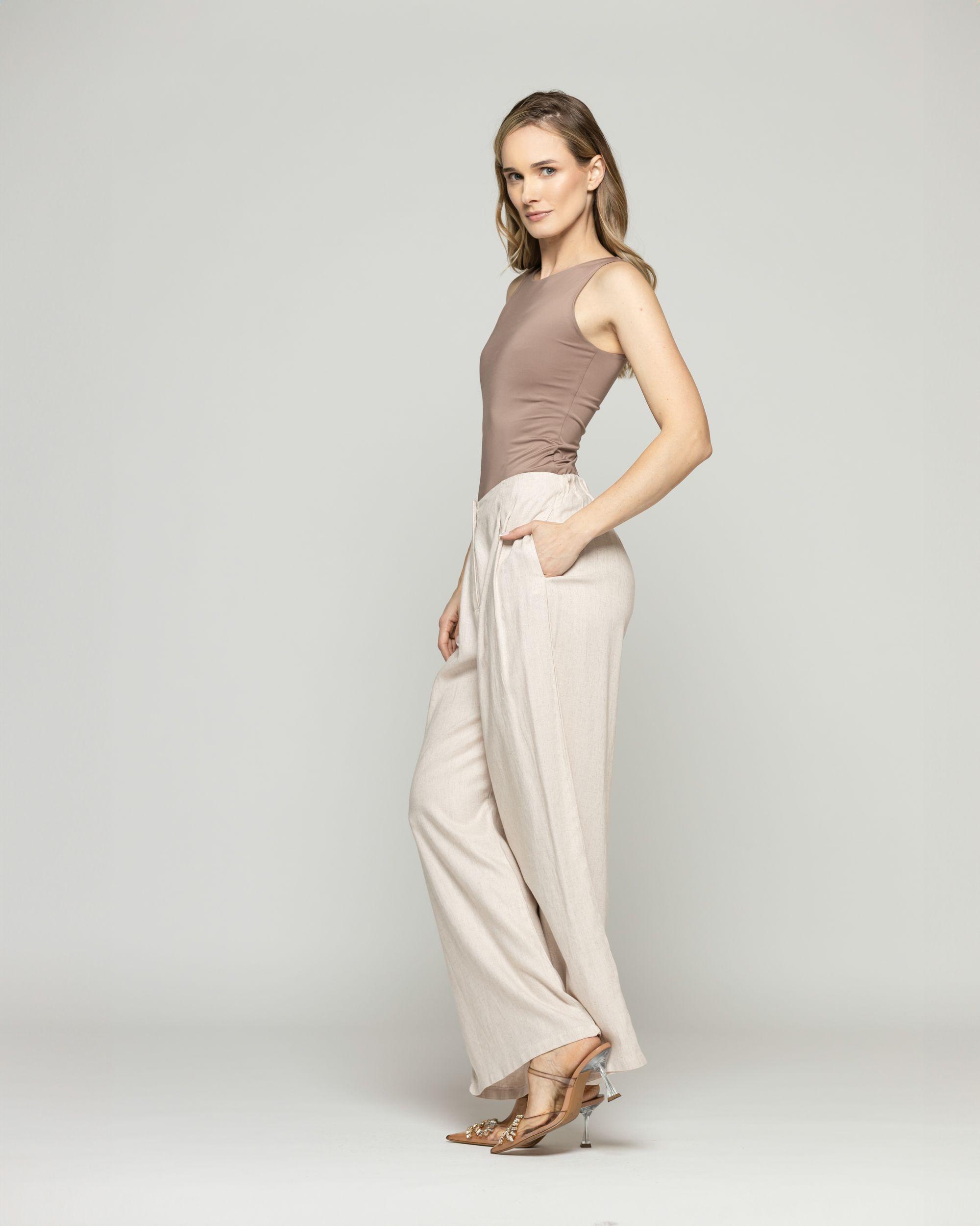 Pantalón Mujer Silene Viscosa Con Pinzas Natural Ludovica-4