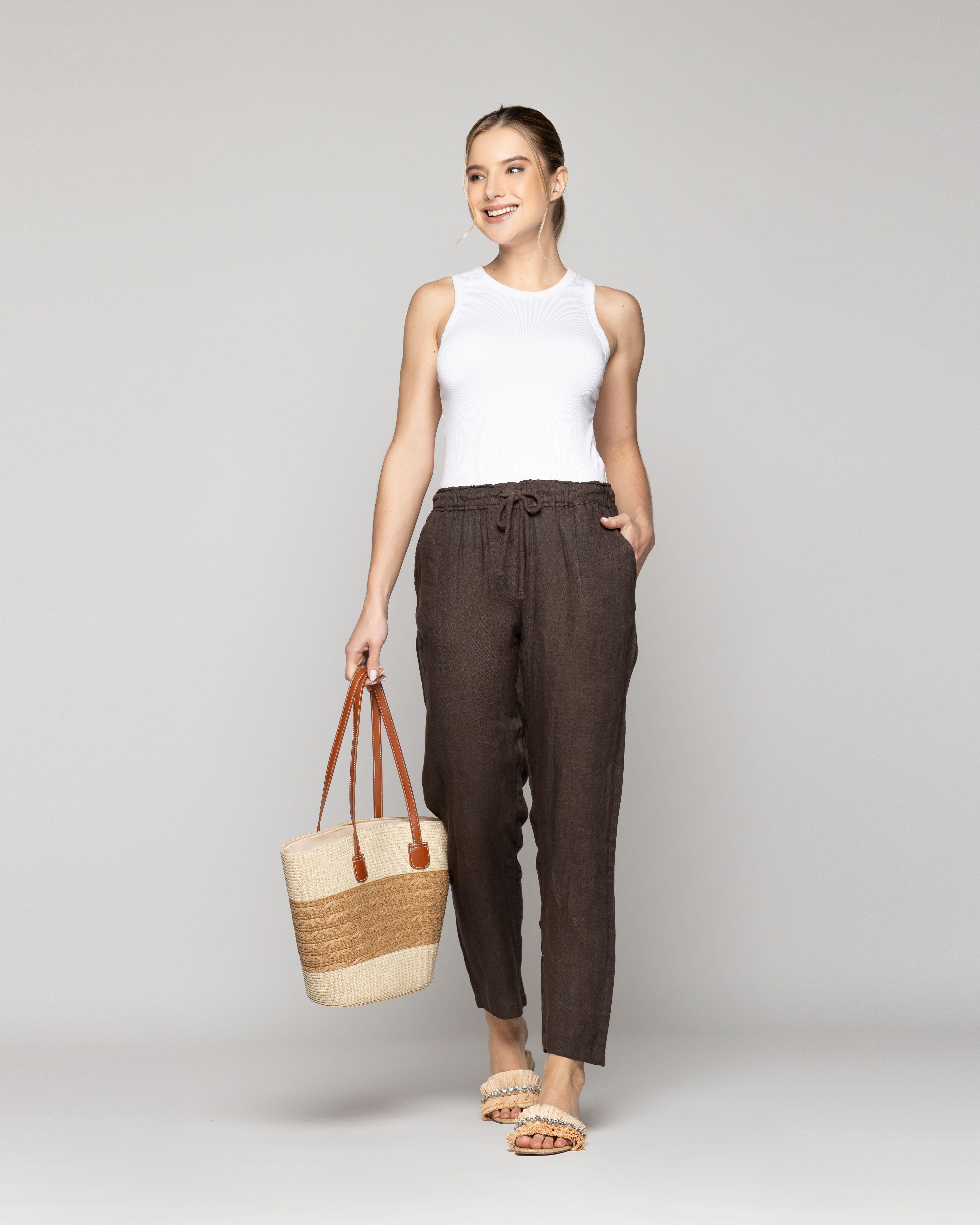 Pantalón Mujer Belén Lino Café Moro Lineatre-0