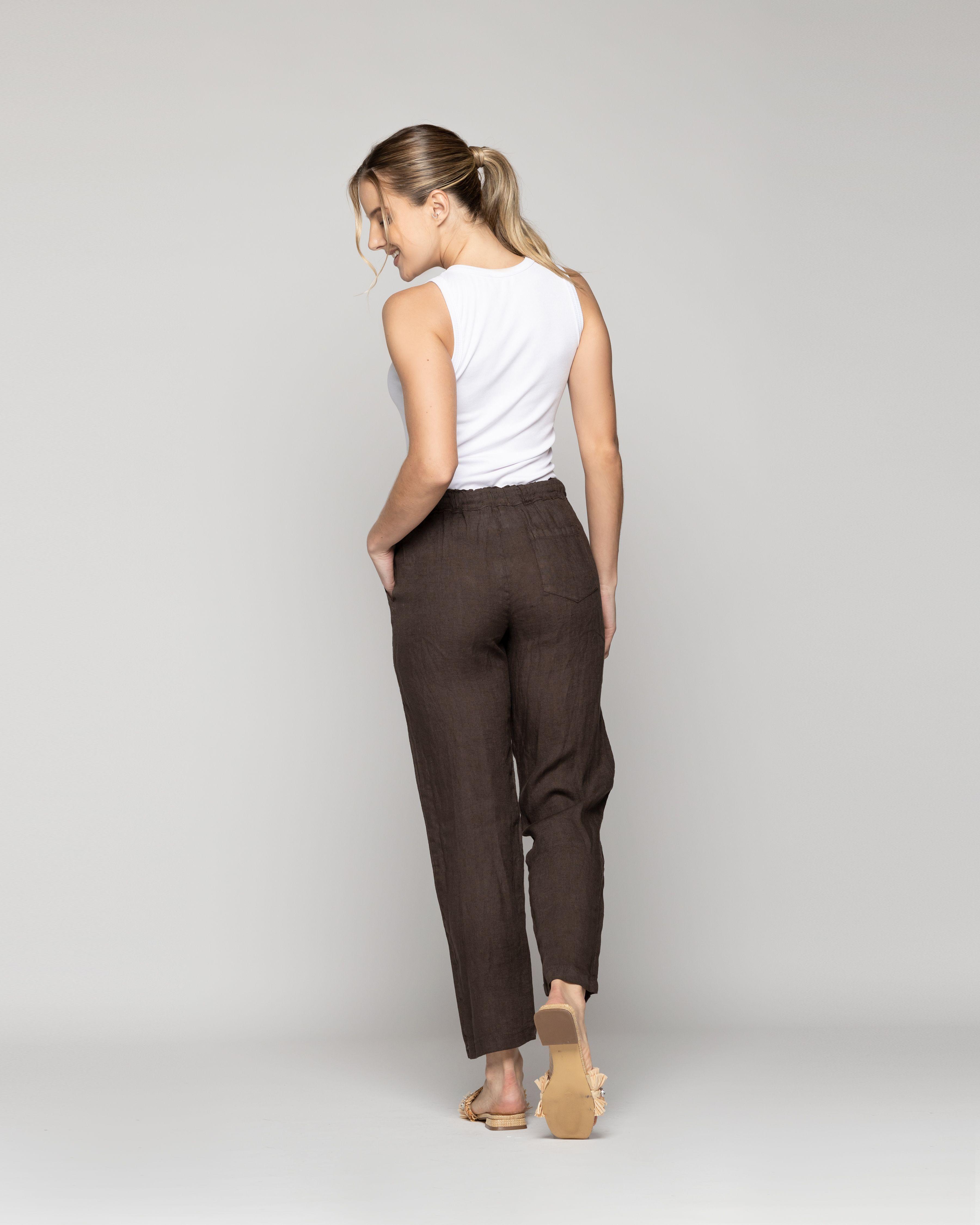 Pantalón Mujer Belén Lino Café Moro Lineatre-2