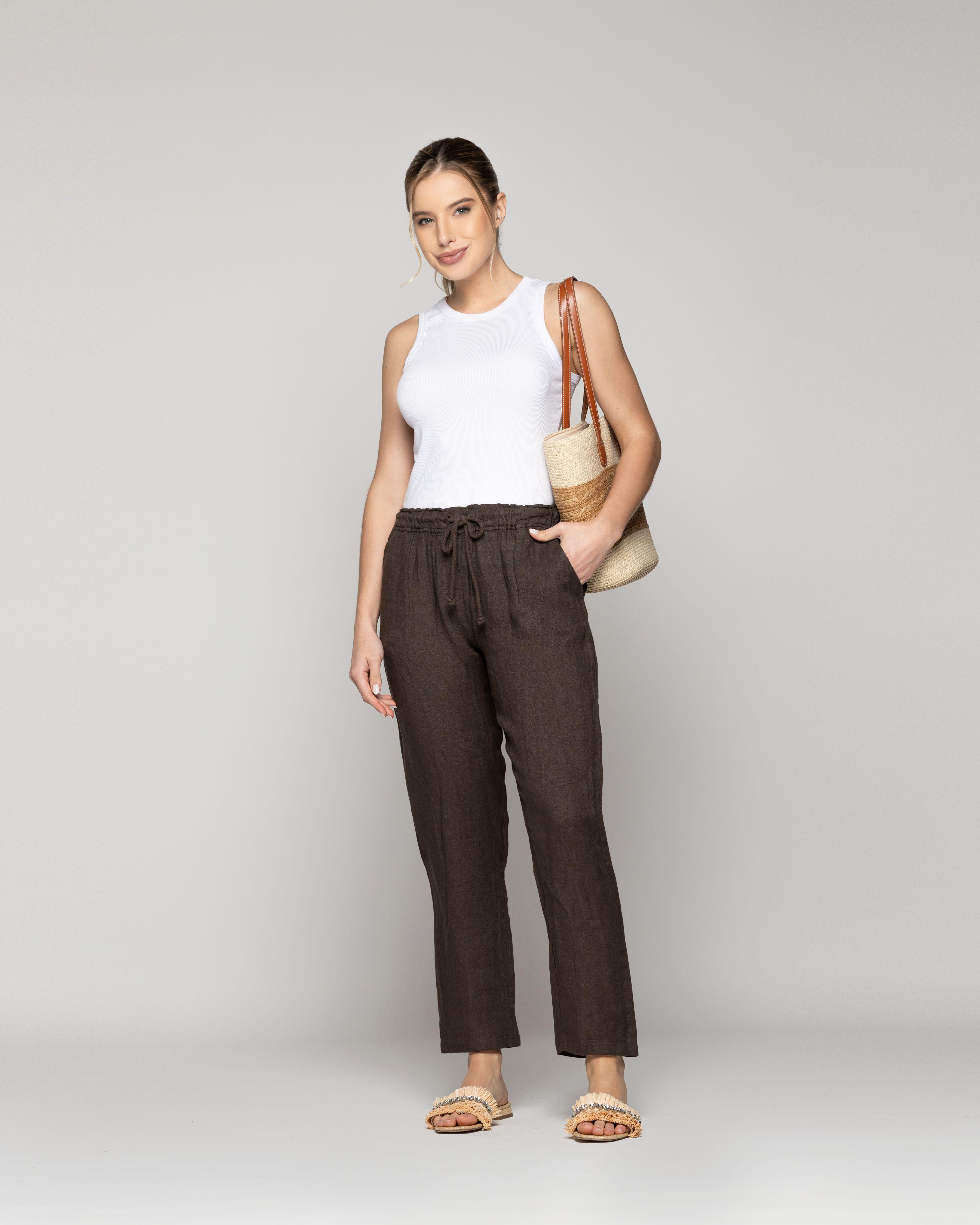 Pantalón Mujer Belén Lino Café Moro Lineatre-3