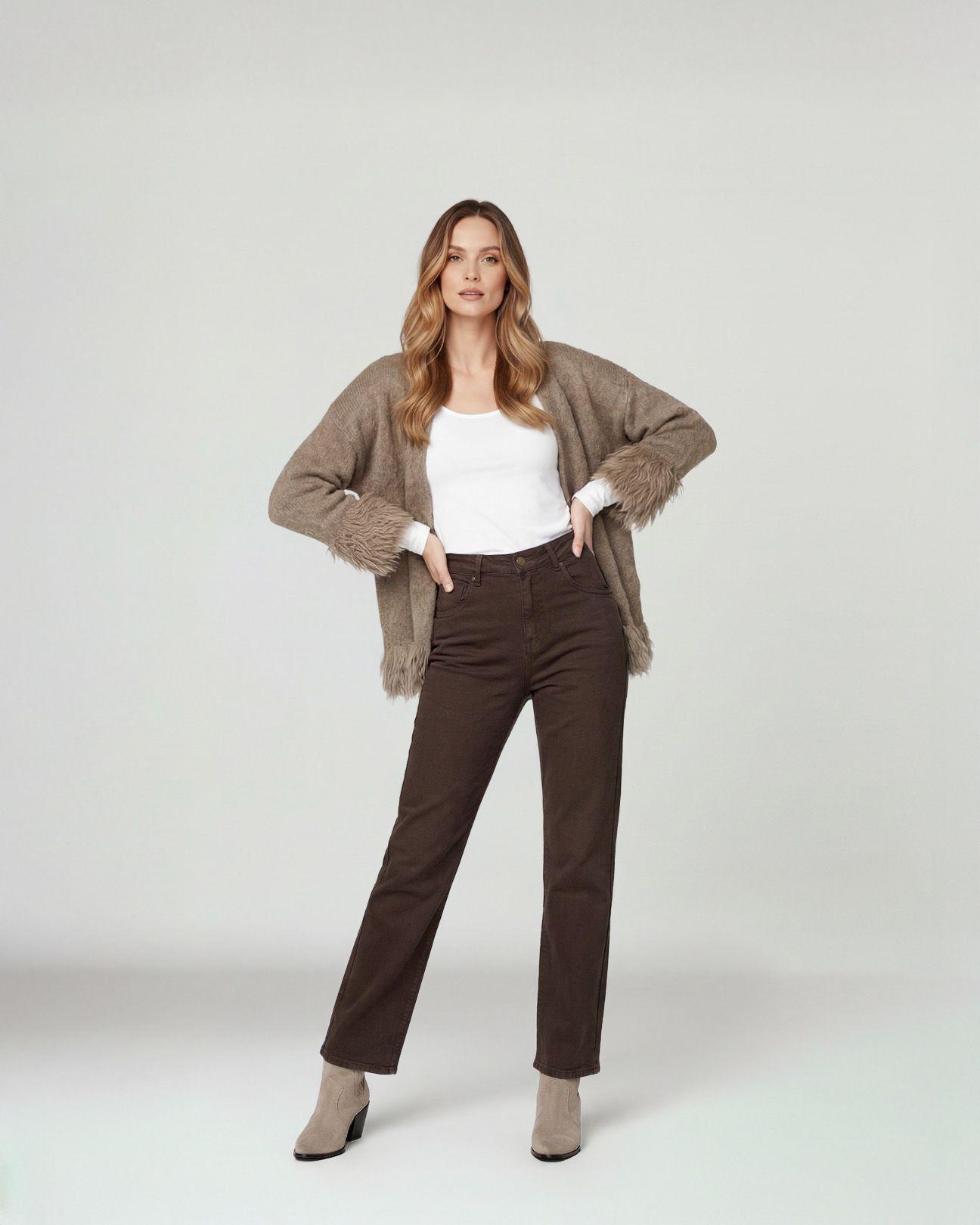 Cardigan Mujer Emma Relaxed Cuello Tipo Kimono Manga Caída Fango Lineatre-3