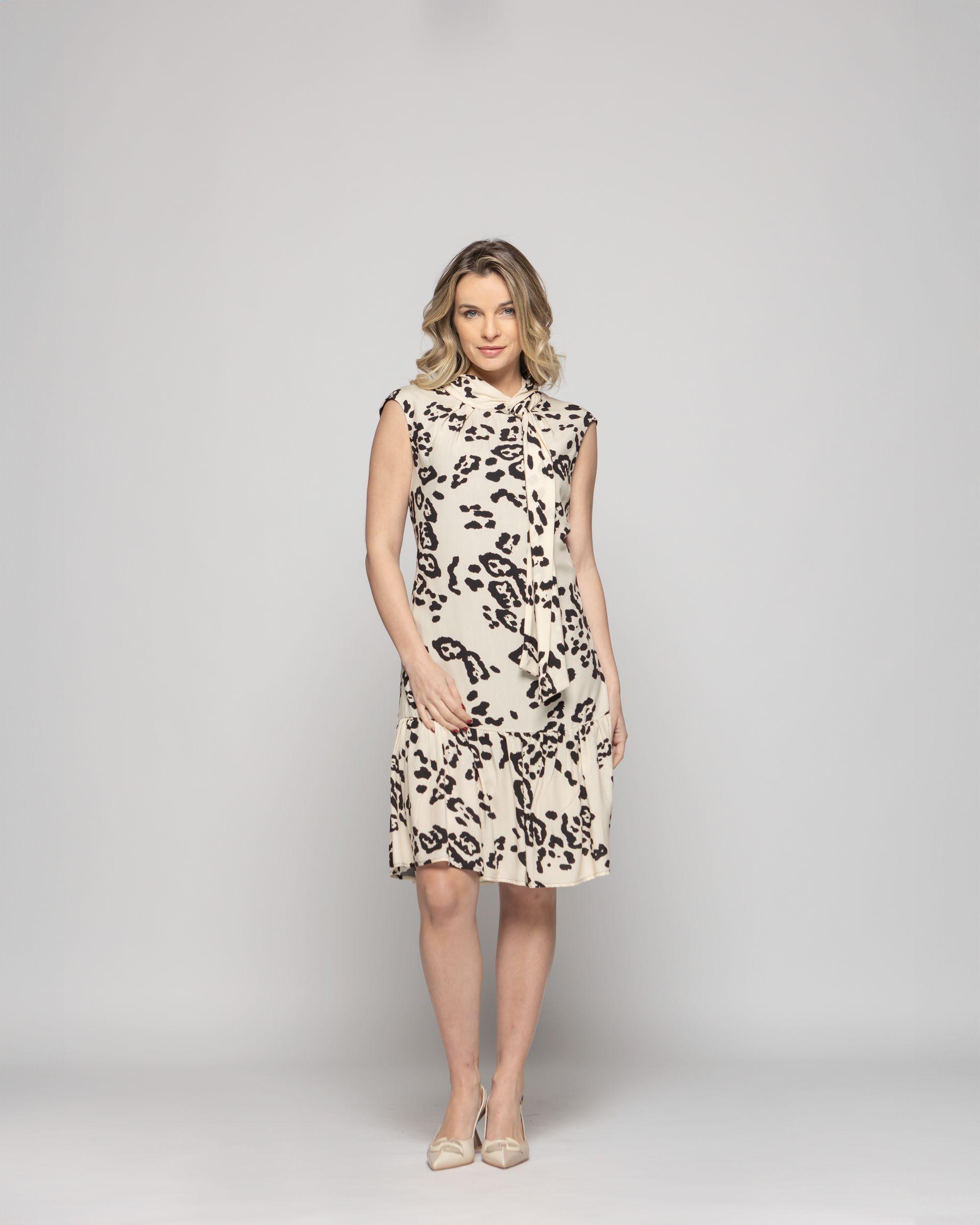 Vestido Mujer Geranio Corto Con Lazo Animal Print Beige Ludovica-2