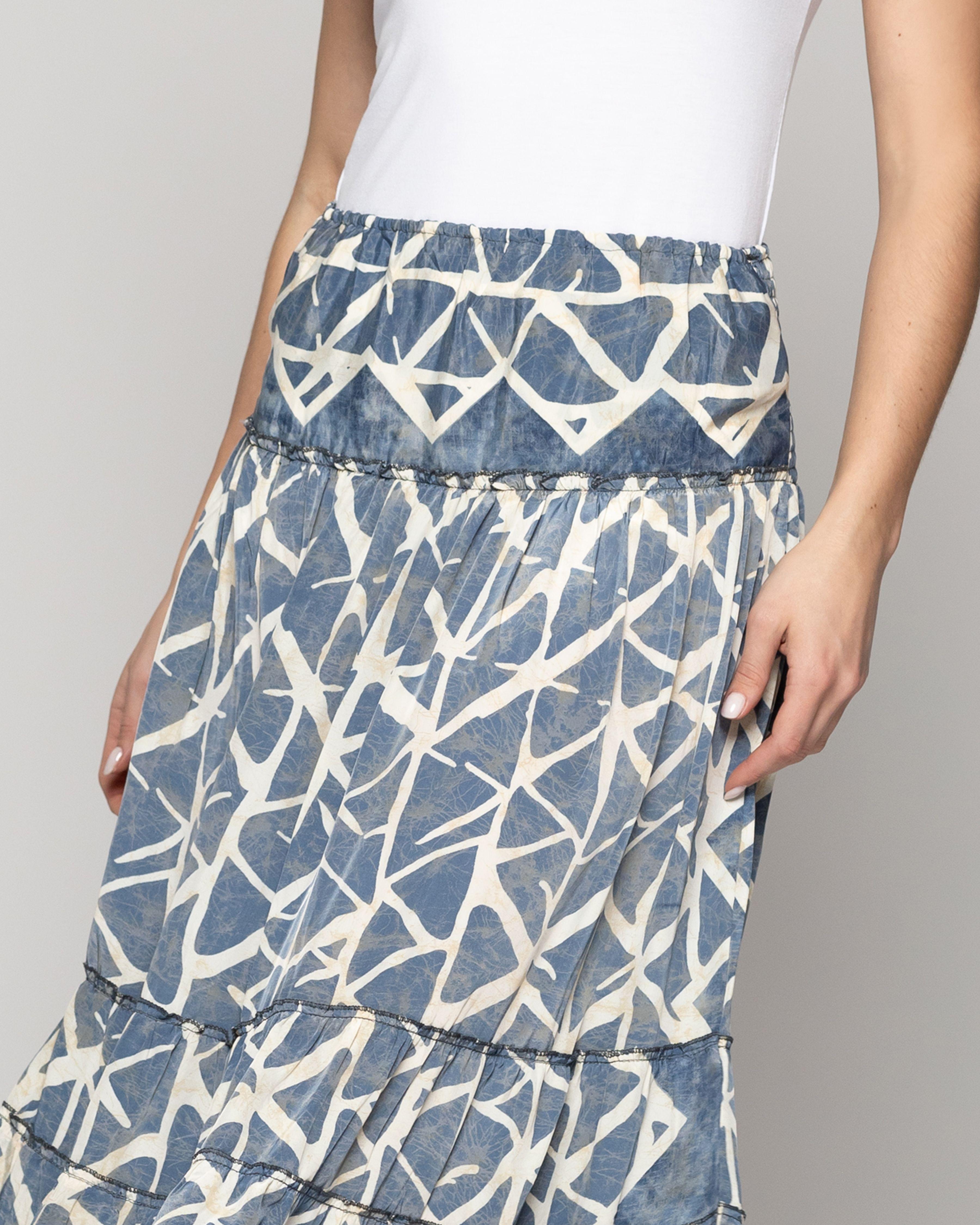 Falda Mujer Federica Con Caída Fluida Y Estampado Azul Y Beige Lineatre-2