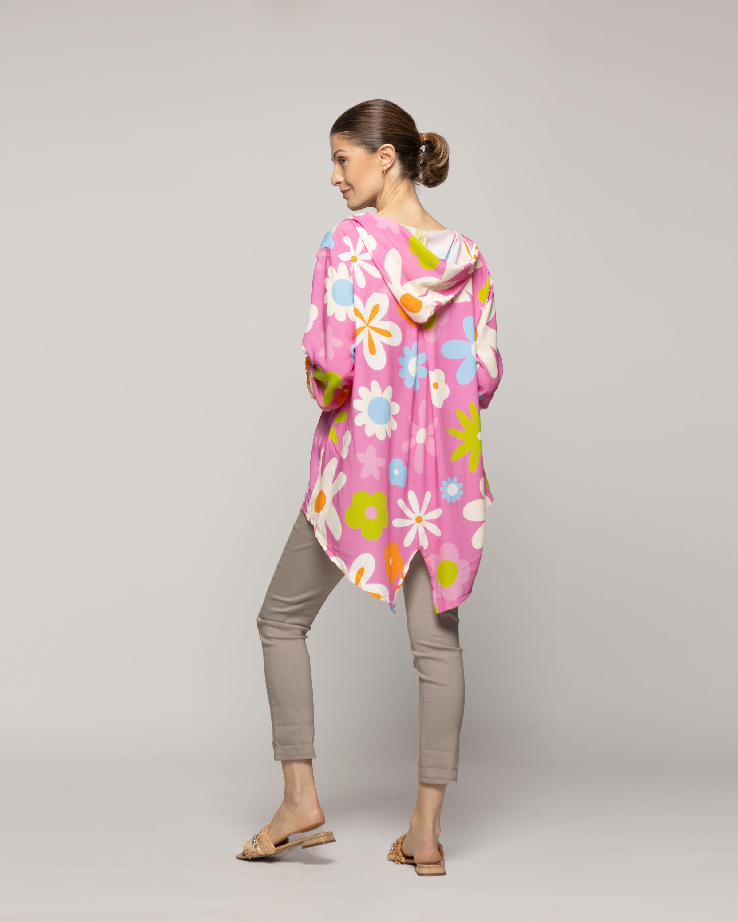 Blusa Mujer Basia Con Capucha Y Flores Fucsia Lineatre-2