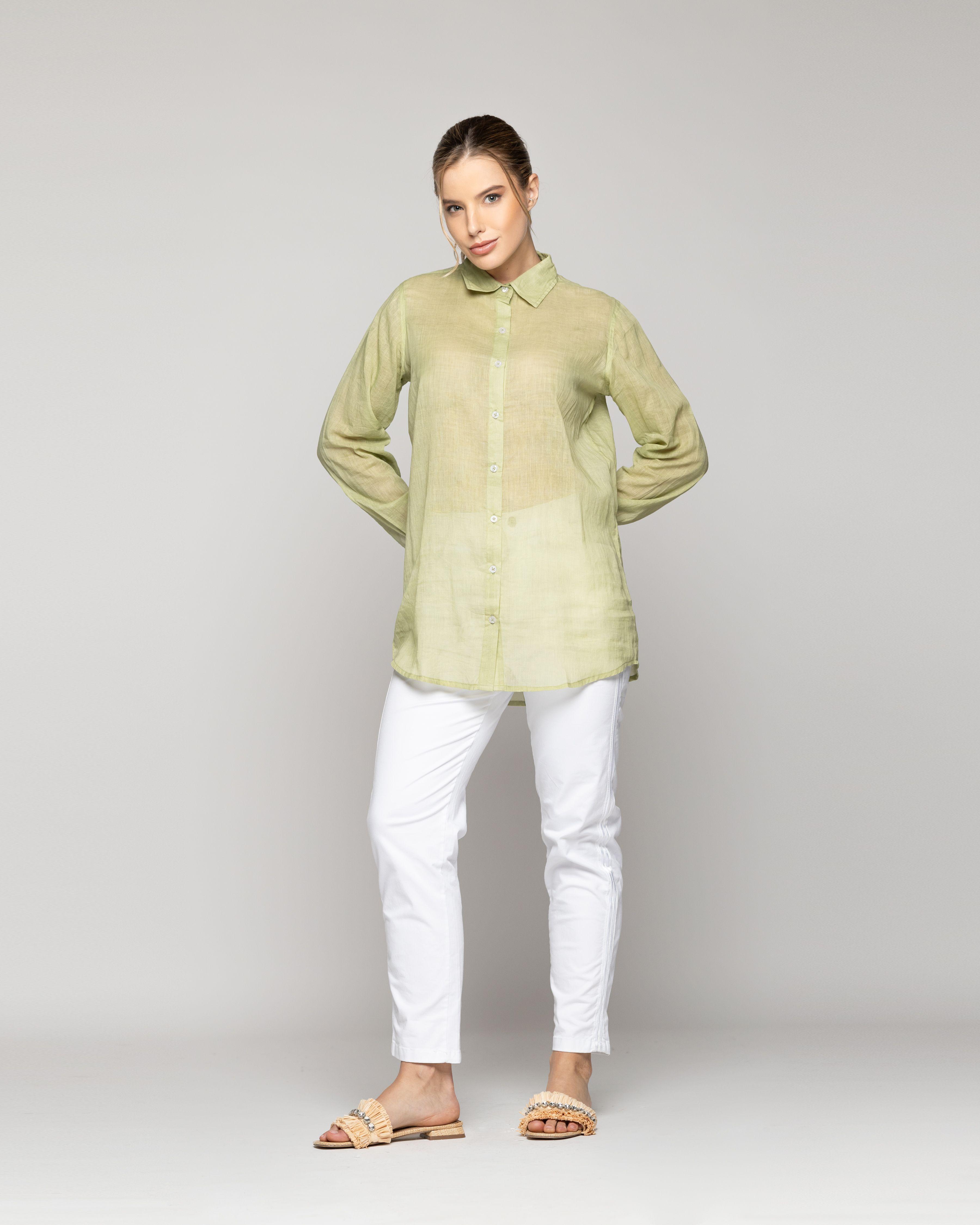 Blusa Mujer Belisa Básica Tela Ligera Verde Pistacho Lineatre-4