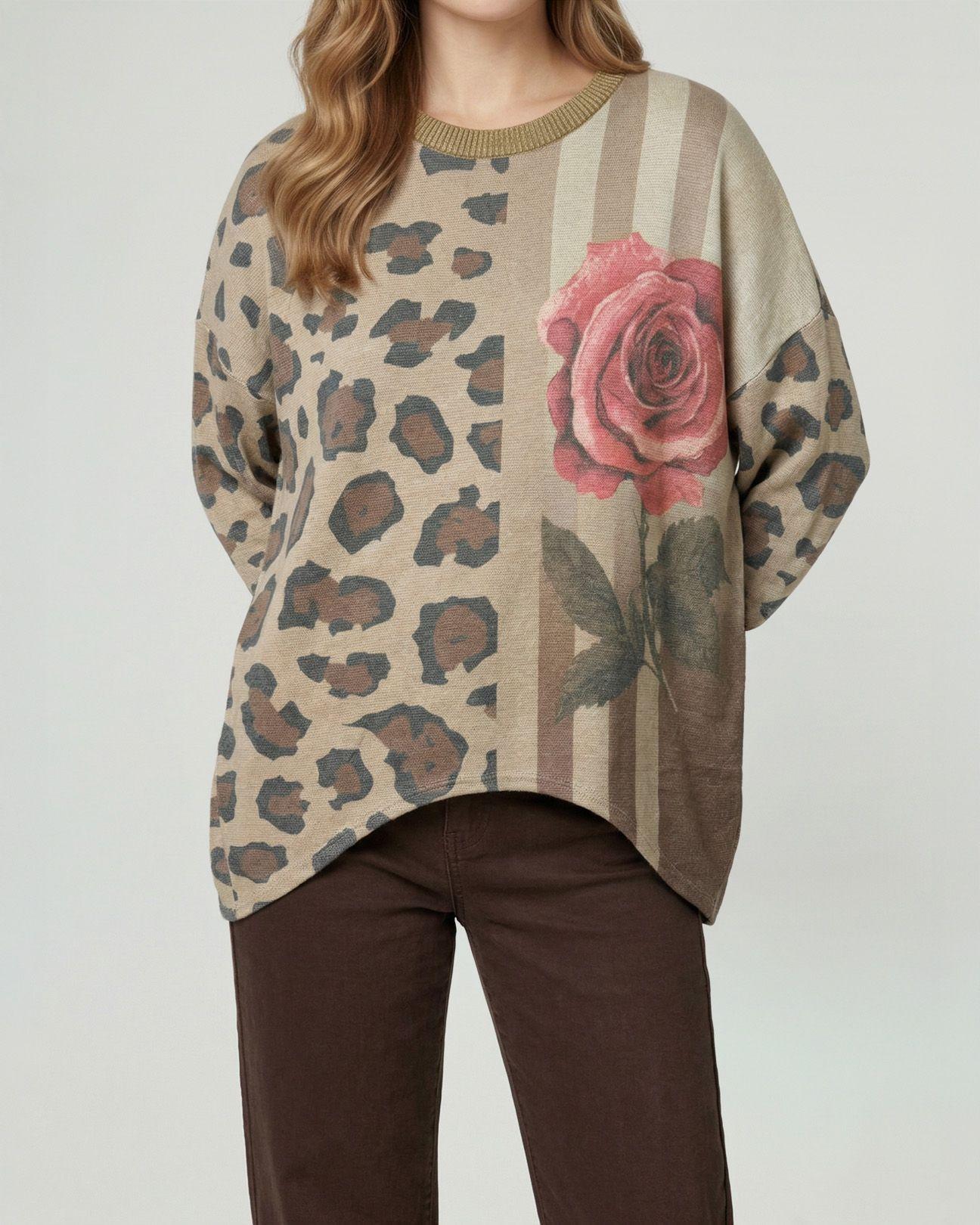 Sweater Mujer Emma Overside Cuello Redondo Manga Caída Print Lineatre-2