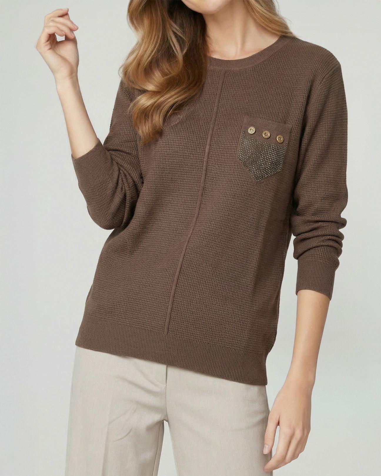 Sweater Mujer Renata Relaxed Cuello Redondo Manga Caída Chocolate Lineatre-2