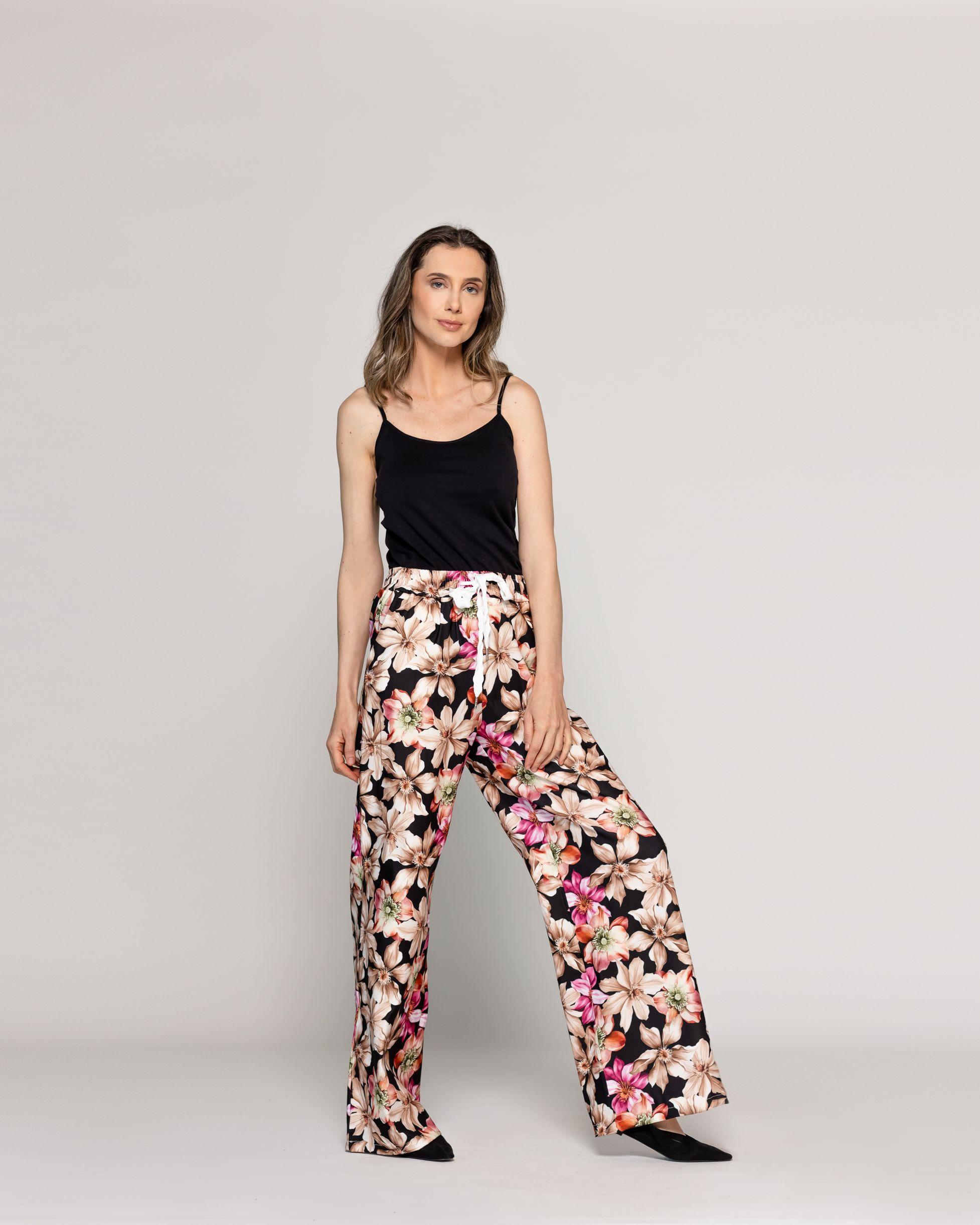 Pantalón Mujer Pali Estampado Flores Negro Lineatre-4