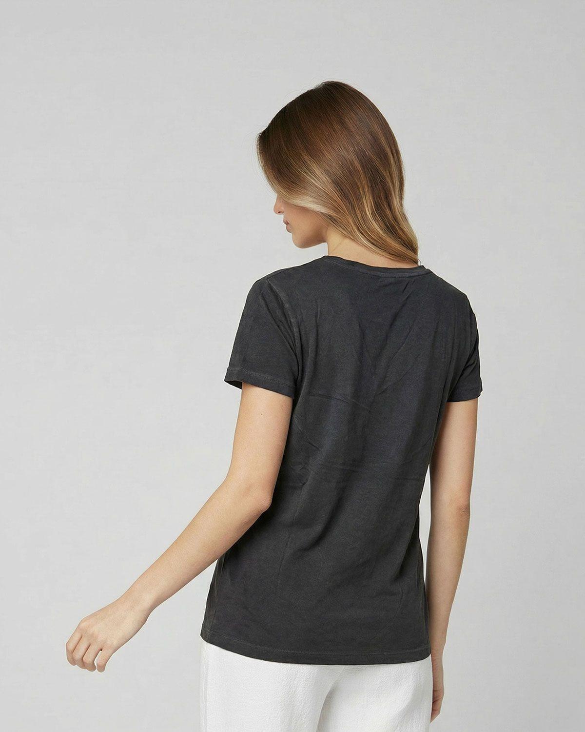 Polera Mujer Antonella Regular Cuello en V Manga corta Negro Lineatre-2