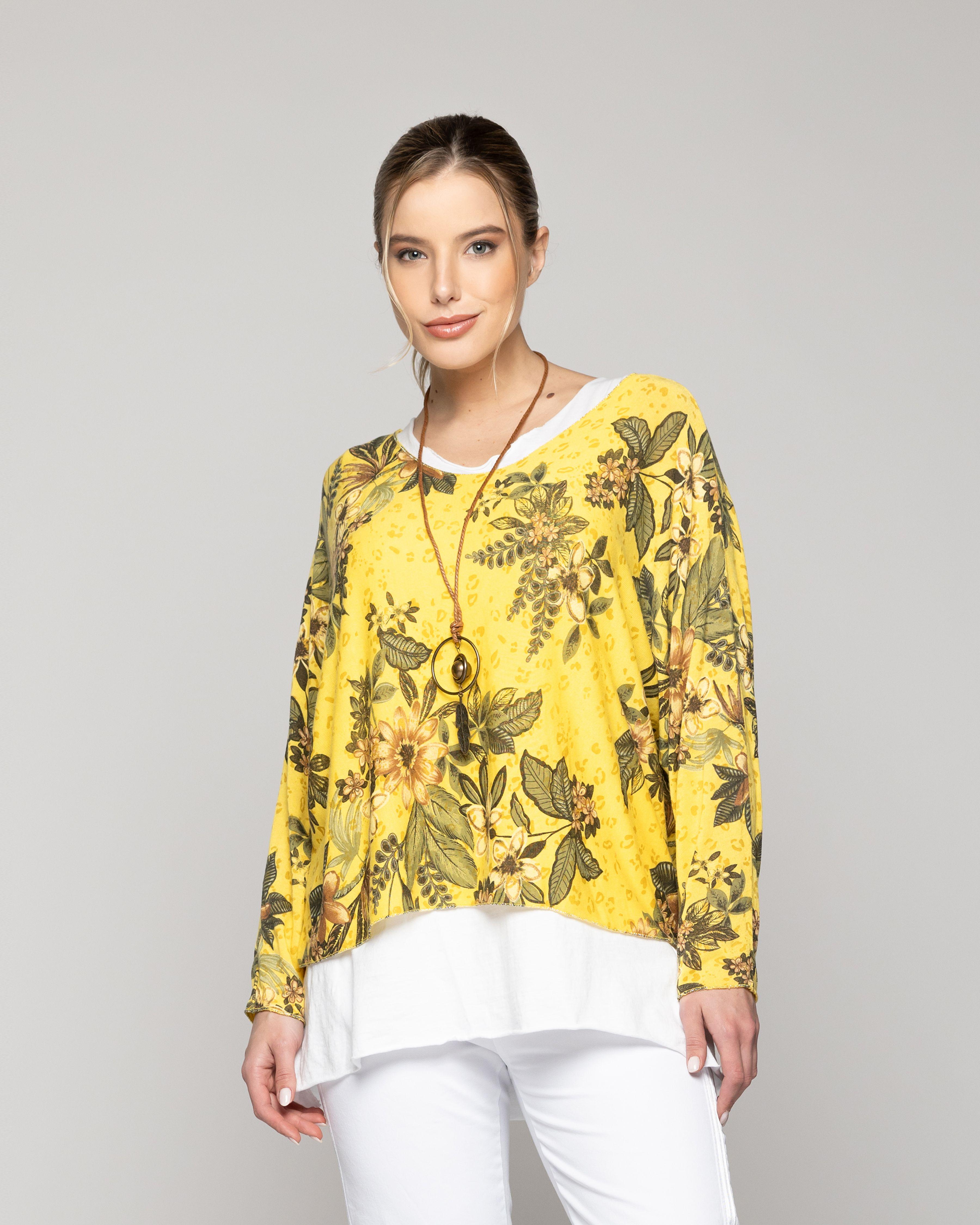Polera Mujer Oriana Estampado Floral Amarillo Lineatre-0