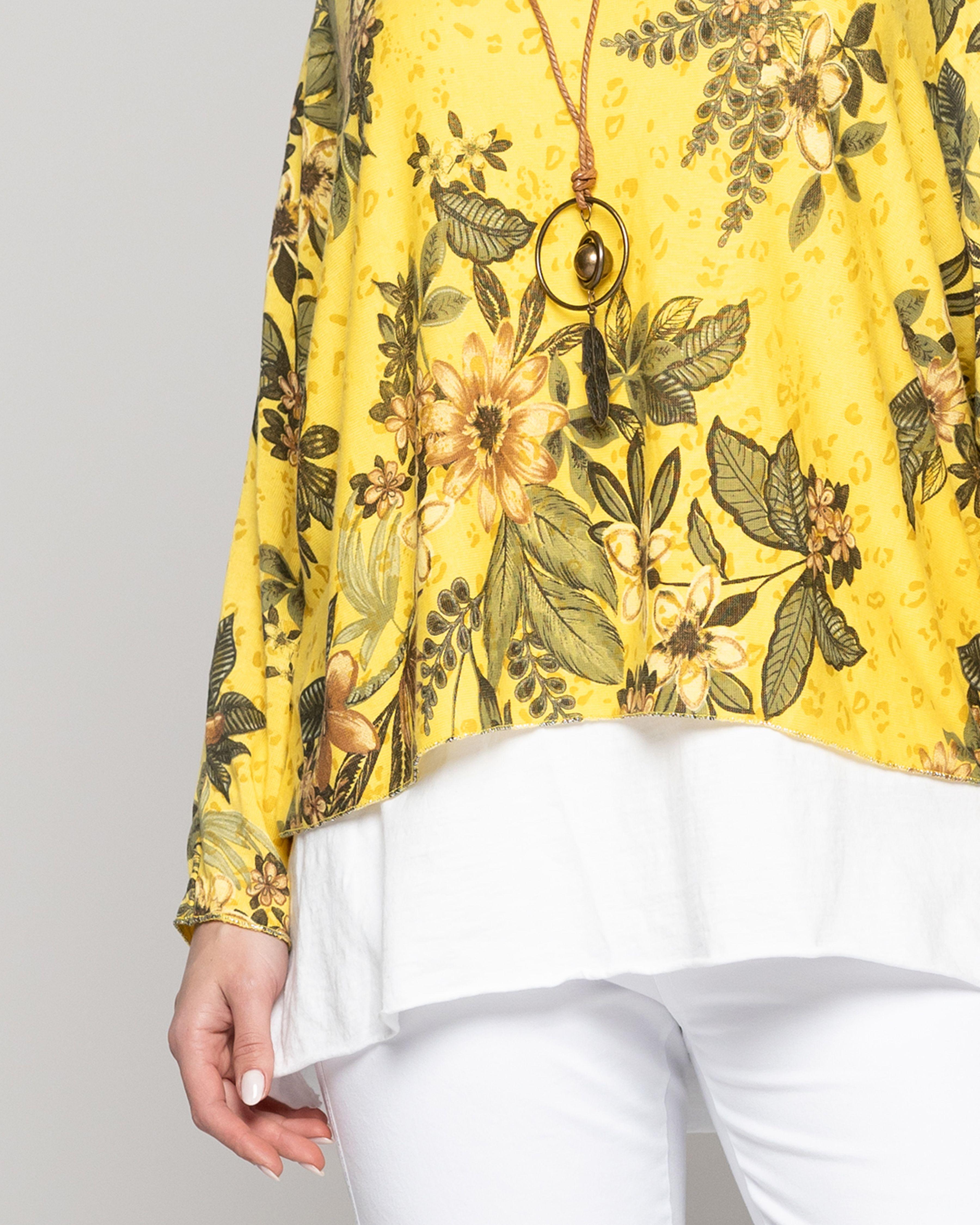 Polera Mujer Oriana Estampado Floral Amarillo Lineatre-2