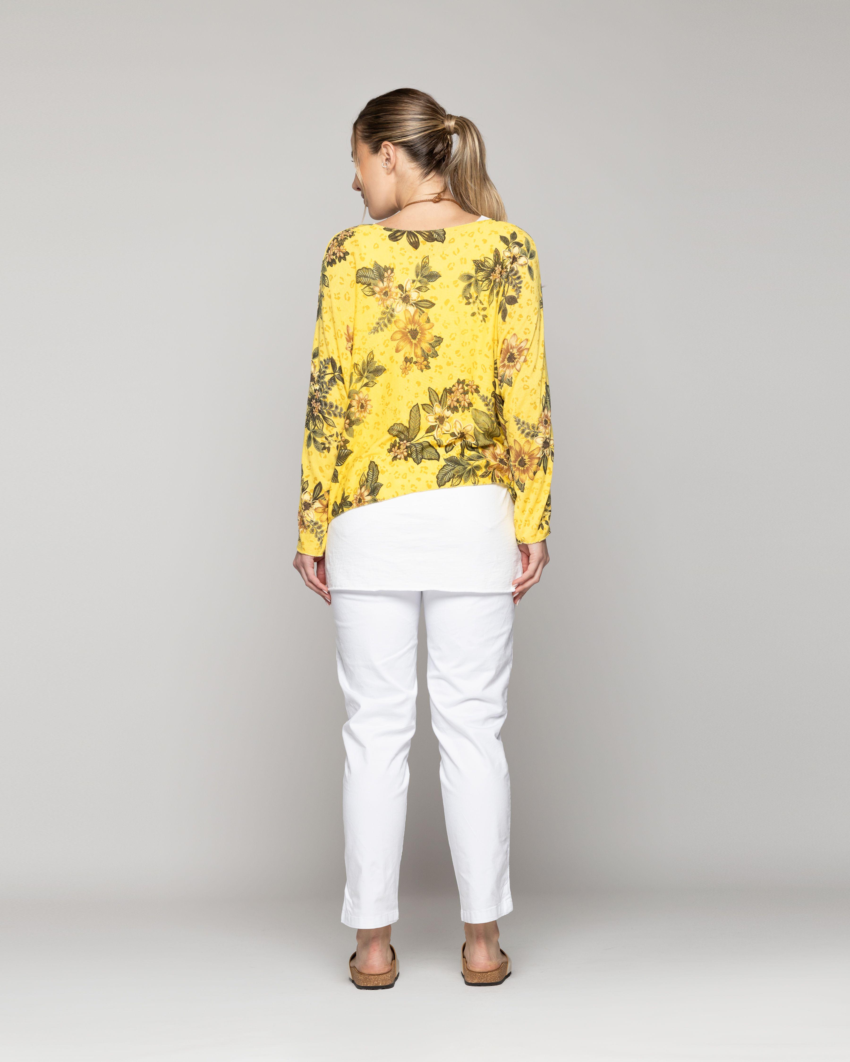 Polera Mujer Oriana Estampado Floral Amarillo Lineatre-3