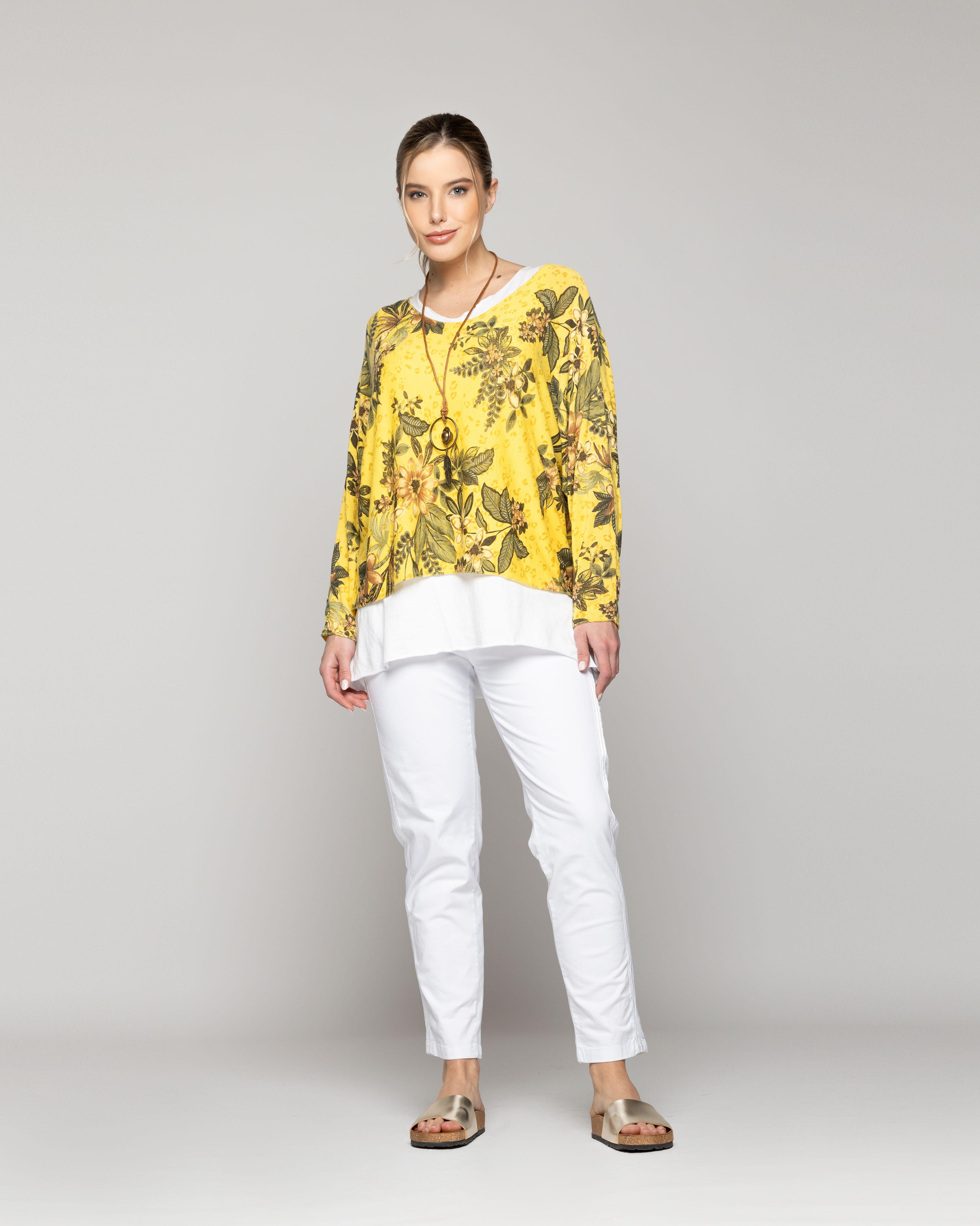 Polera Mujer Oriana Estampado Floral Amarillo Lineatre-4