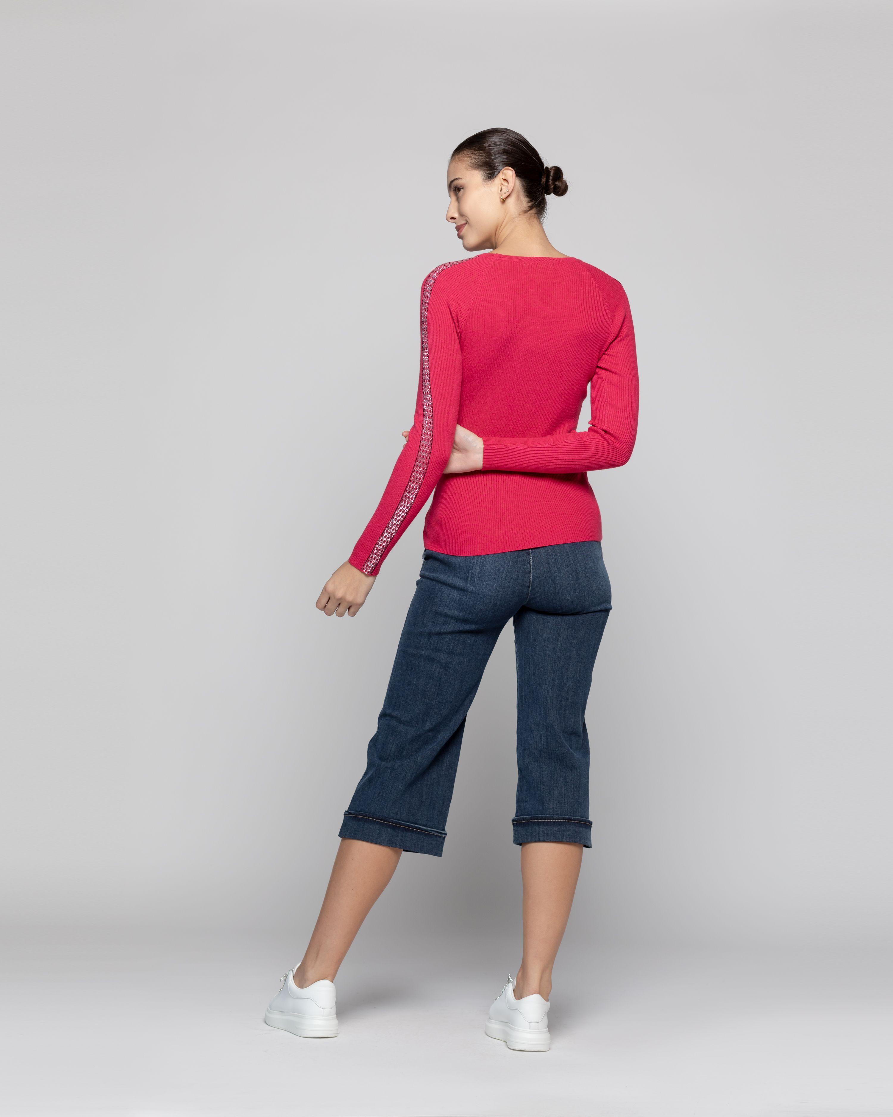 Sweater Mujer Anahí cuello redondo Fucsia Lineatre-2