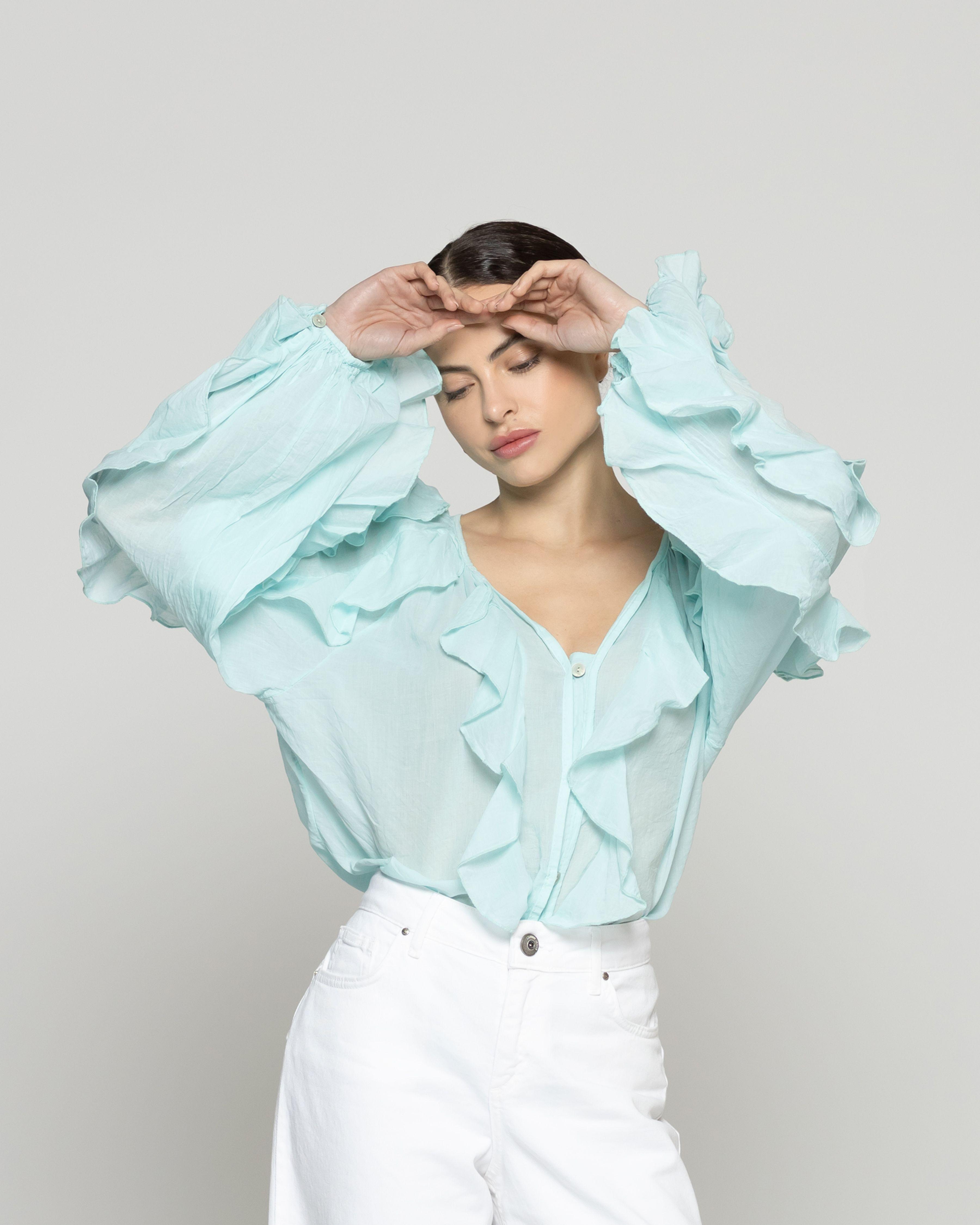 Blusa Mujer Basha Con Volantes Verde Menta Lineatre-0