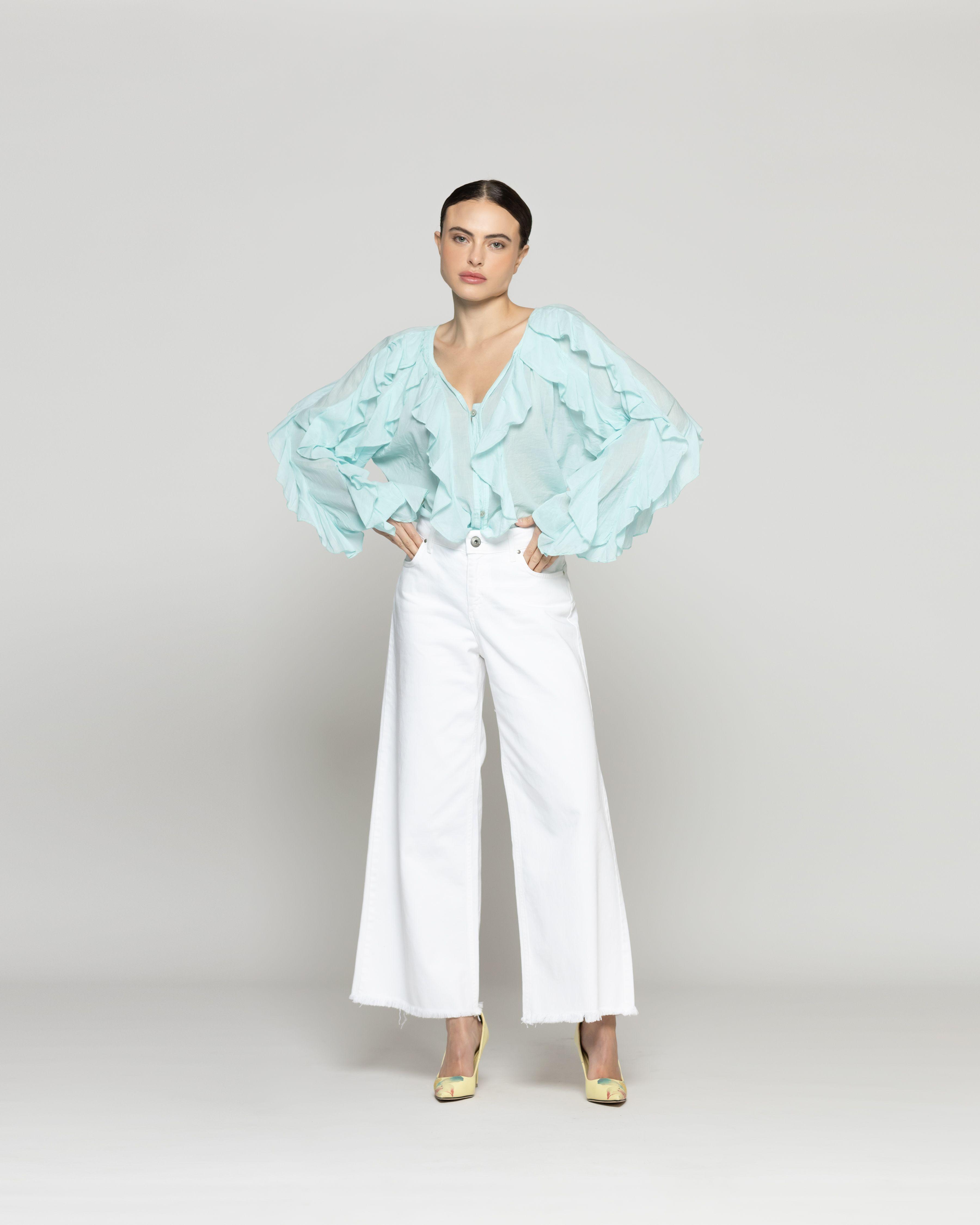 Blusa Mujer Basha Con Volantes Verde Menta Lineatre-1