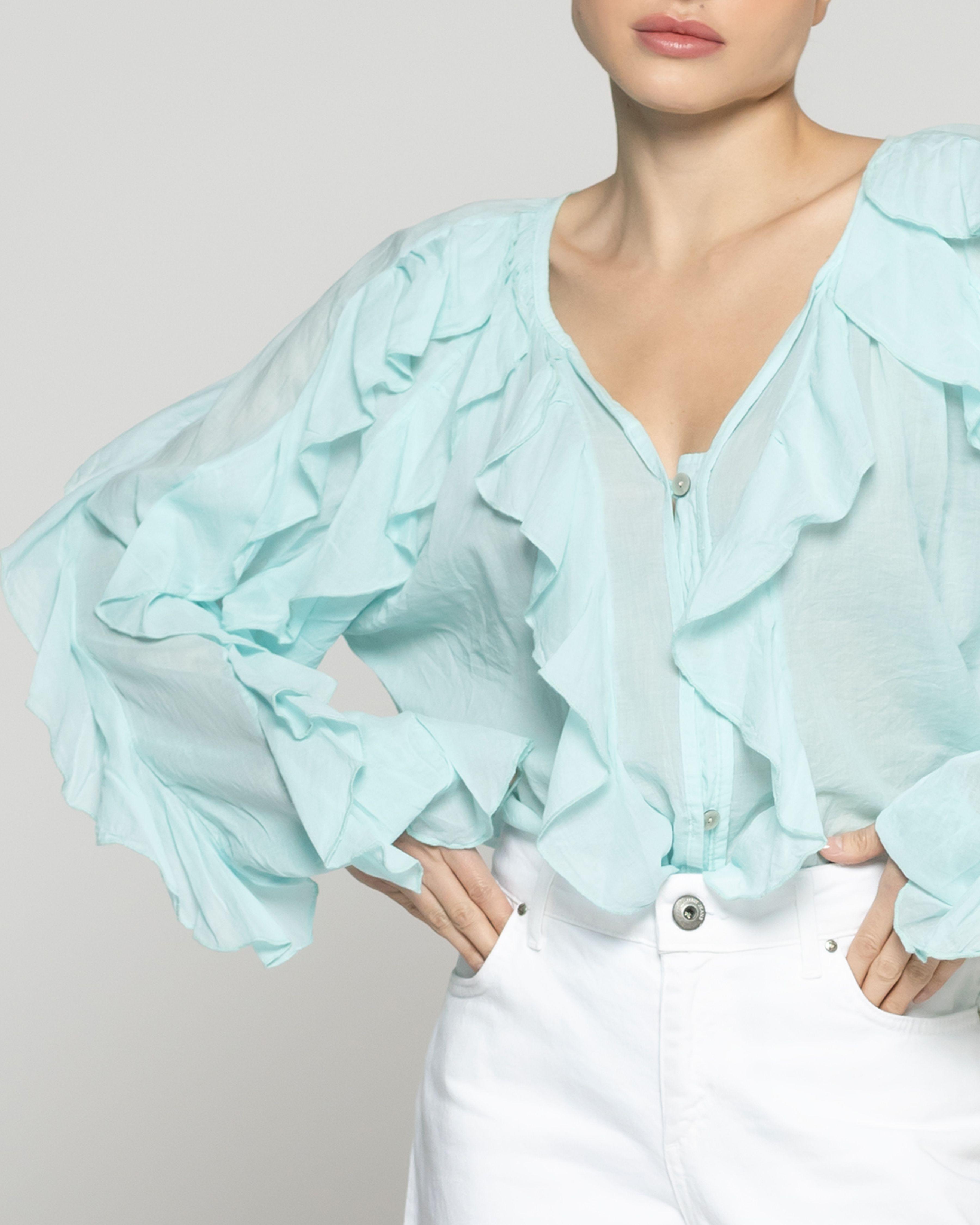 Blusa Mujer Basha Con Volantes Verde Menta Lineatre-2