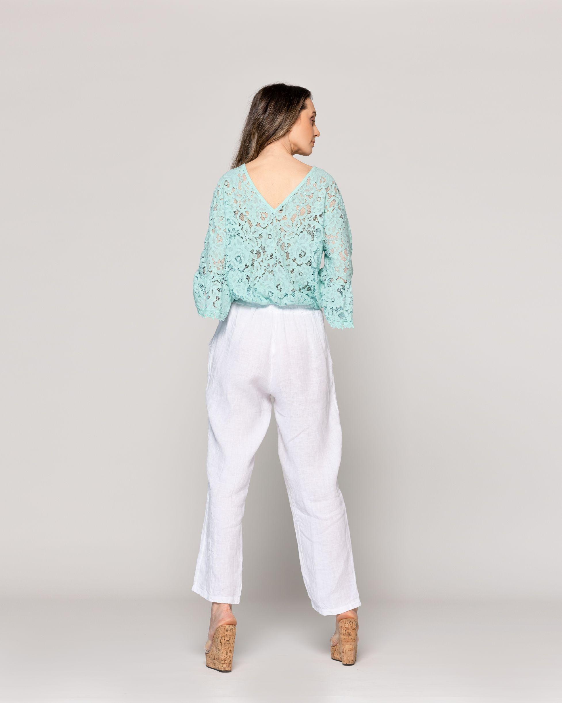 Blusa Mujer Begoña De Encaje Florar Escote V Celeste Lineatre-4