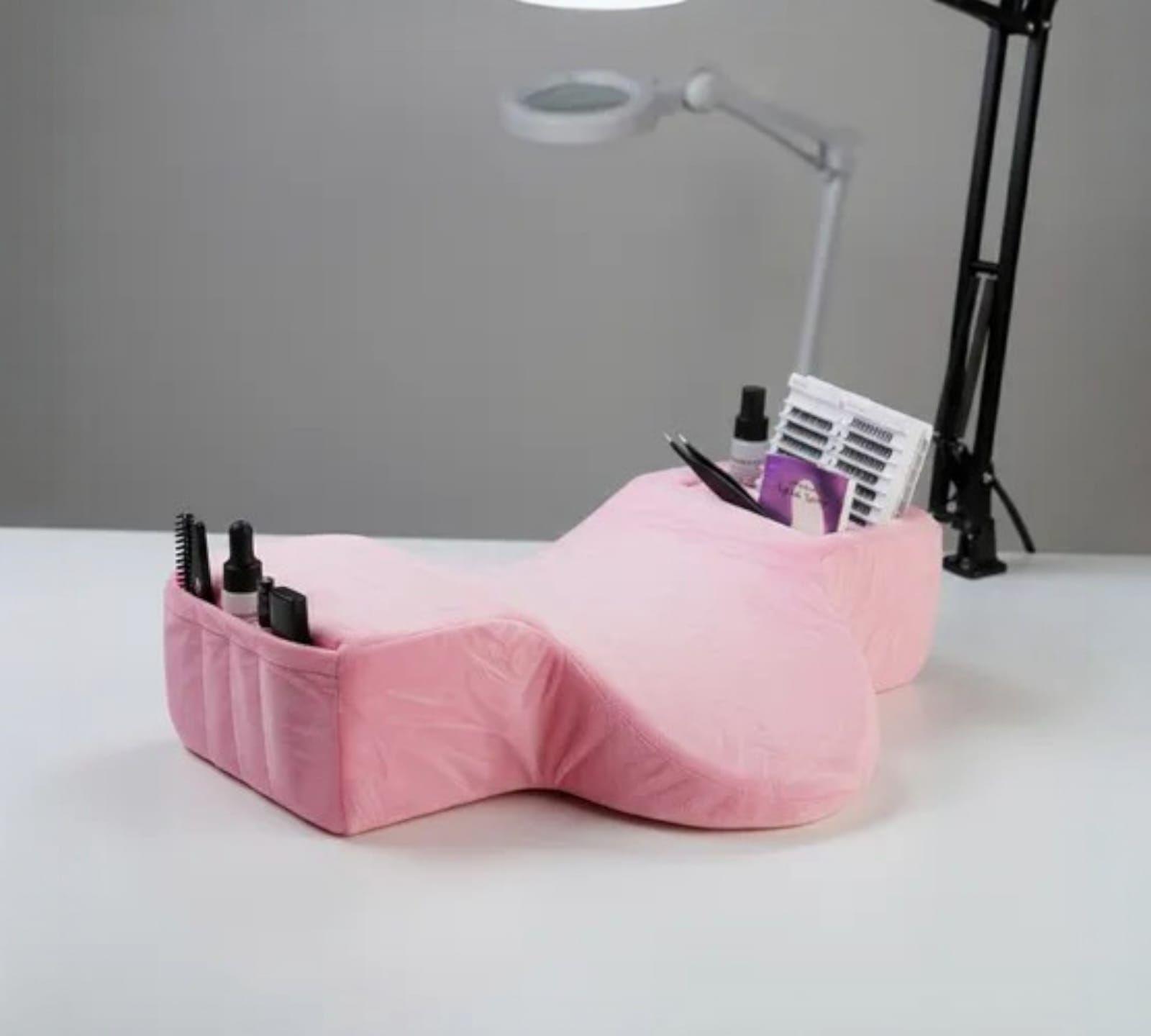 Almohada Para Extensiones De Pestañas Con Reposa Cuello Rosa -3