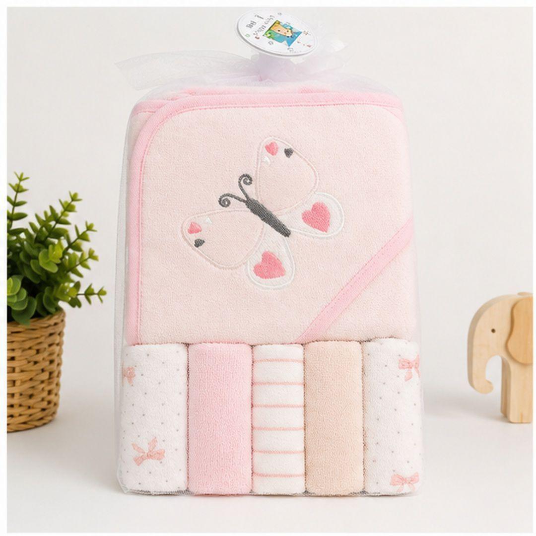Set de Toalla de Ba o 5 toallas de mano Para Bebe Rosa-2