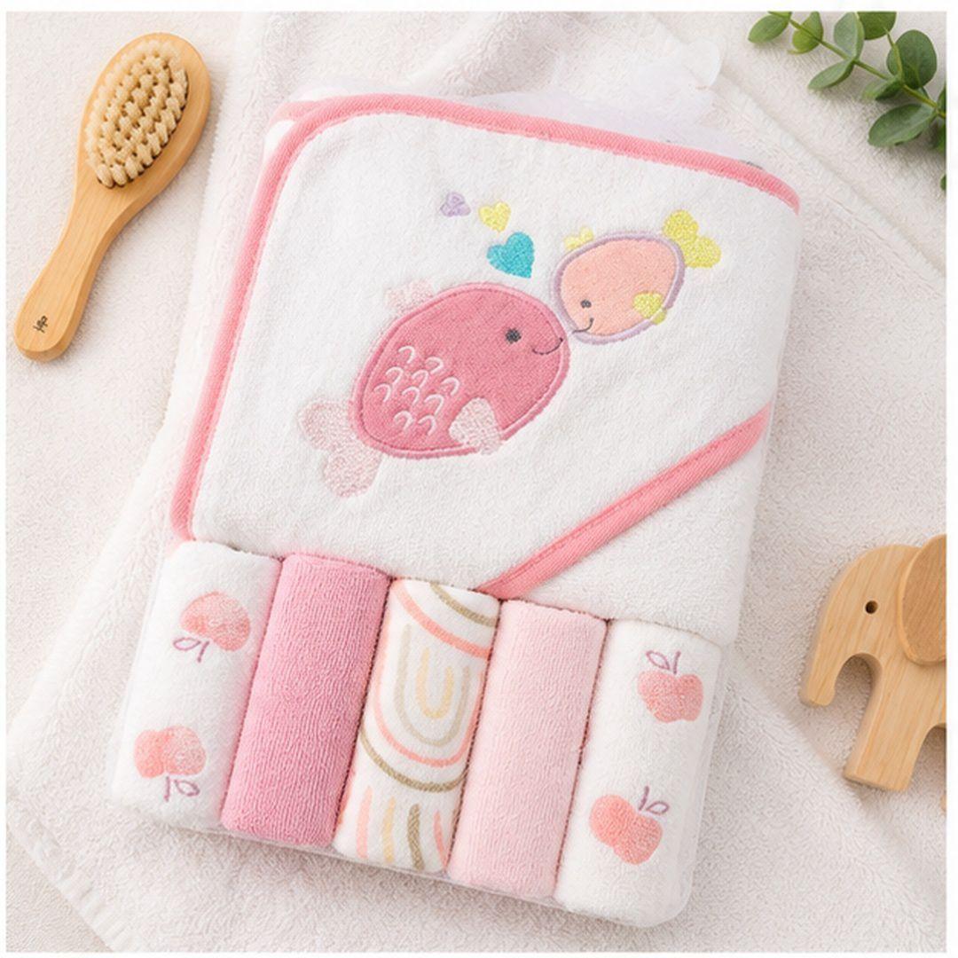 Set de Toalla de Ba o 5 toallas de mano Para Bebe Rosa-5