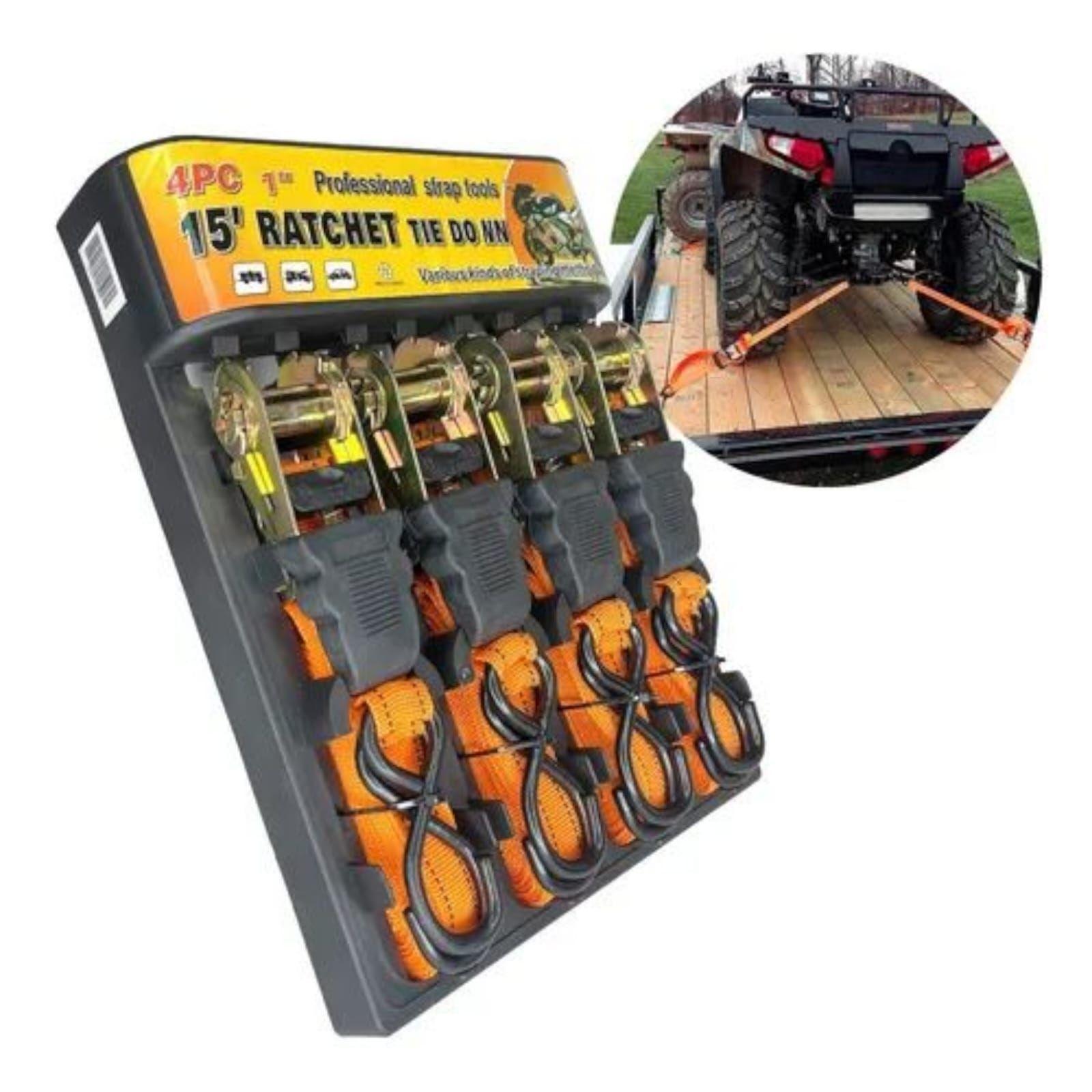 Juego 4 Eslingas Cinta De Amarre Con Ratchet 1pulgx 15ft-2