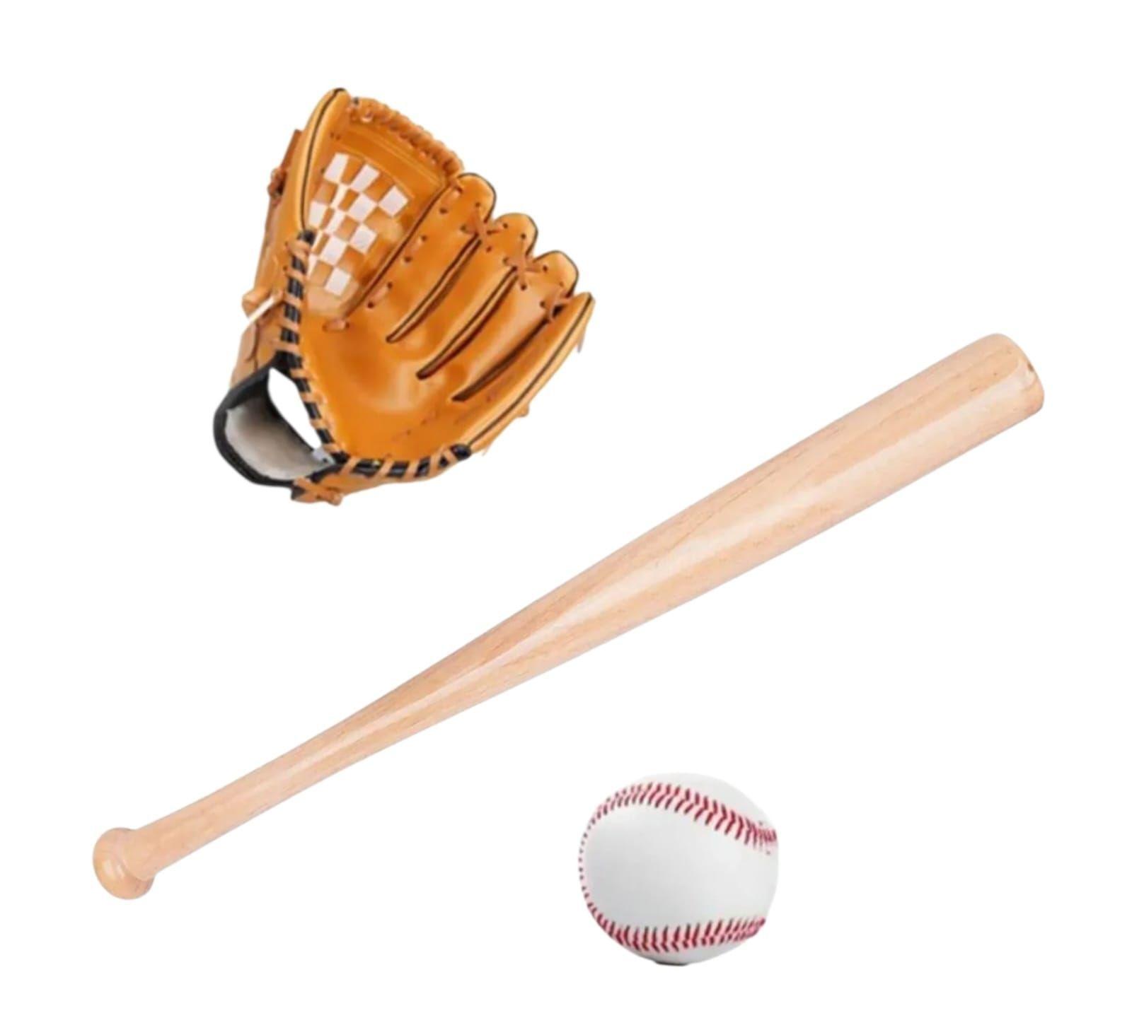 Set De B isbol Bate De Madera Pelota Guante Infantil-2