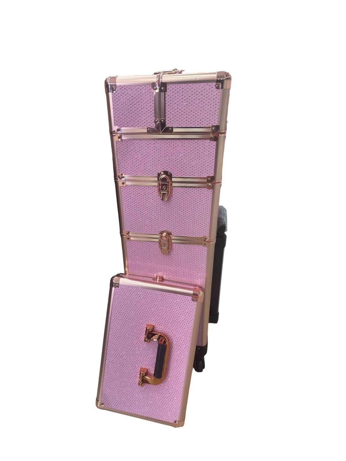 Maleta de Maquillaje Manicura Profesional Rosa Brillo-2