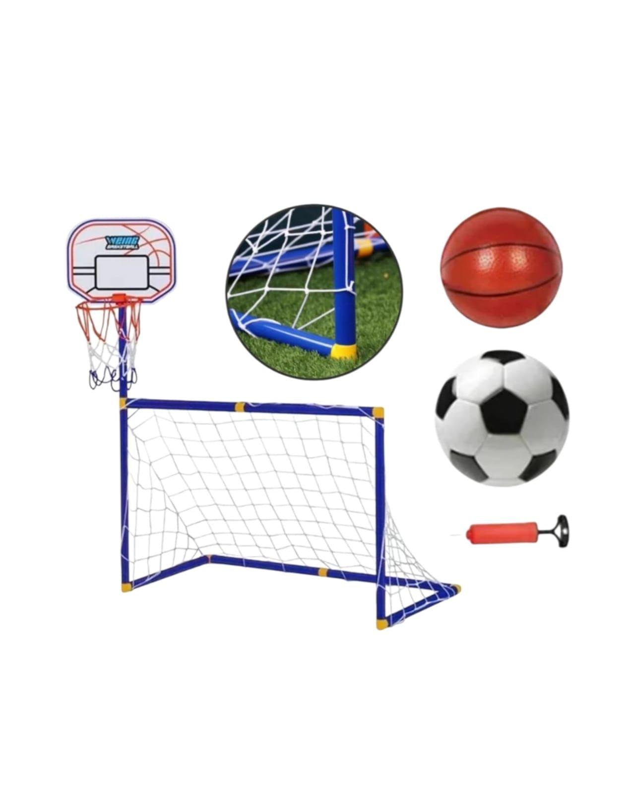 Cancha De Fútbol Portería Para Niños 2en1 Aro De Basketball-4