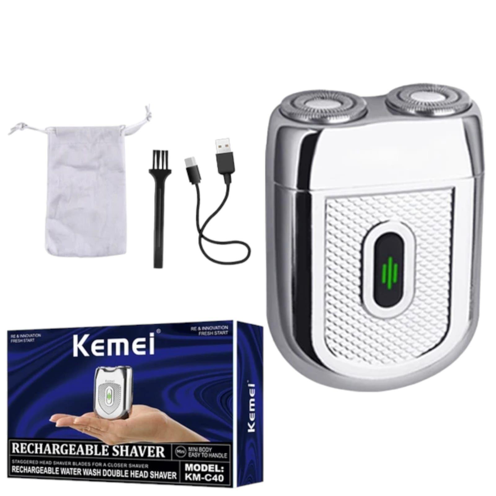 Afeitadora Kemei Mini Km-C40 Recargable Shaver Plateado-2