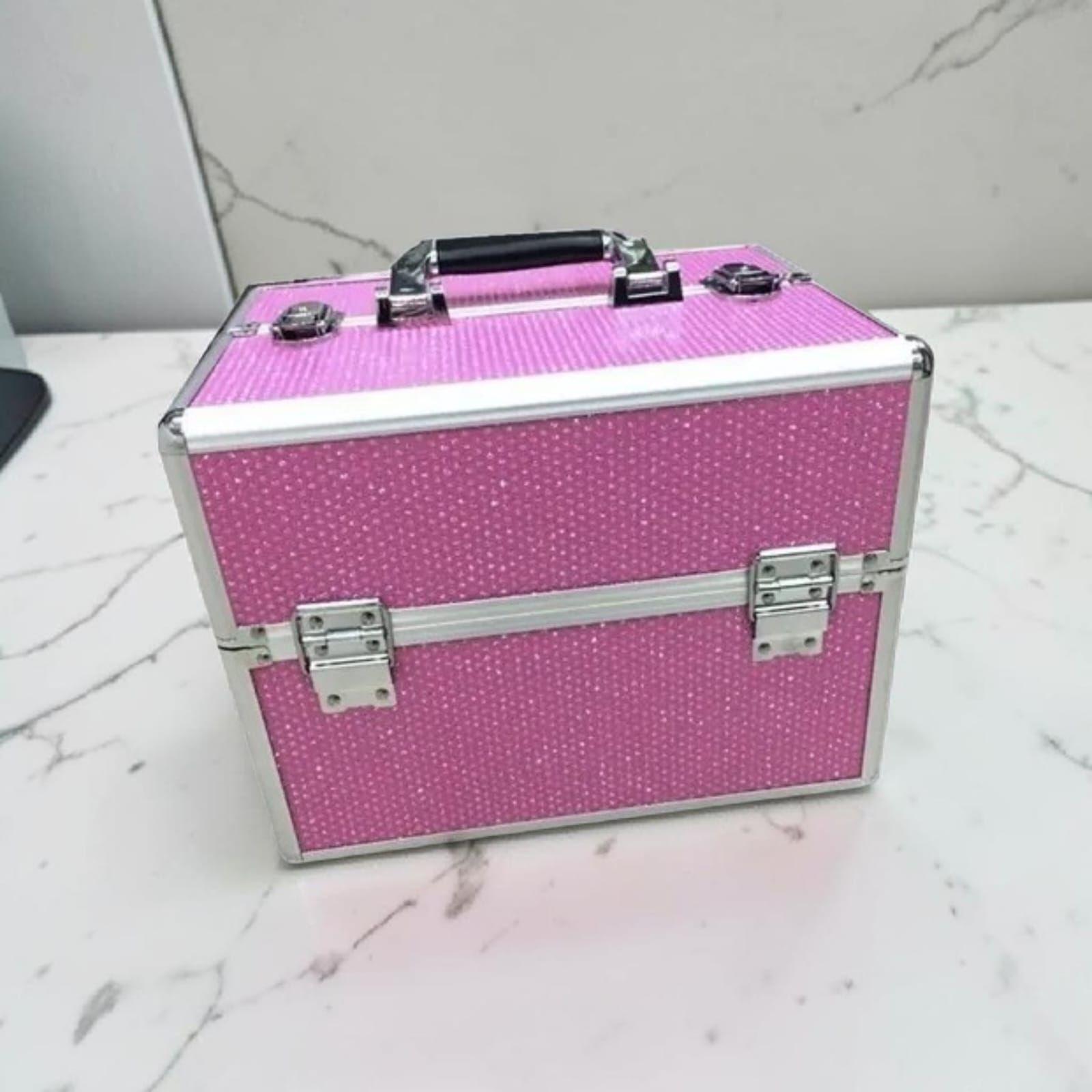 Maleta Organizador de Maquillaje Modelo Exclusivo Rosa Con Brillos-2