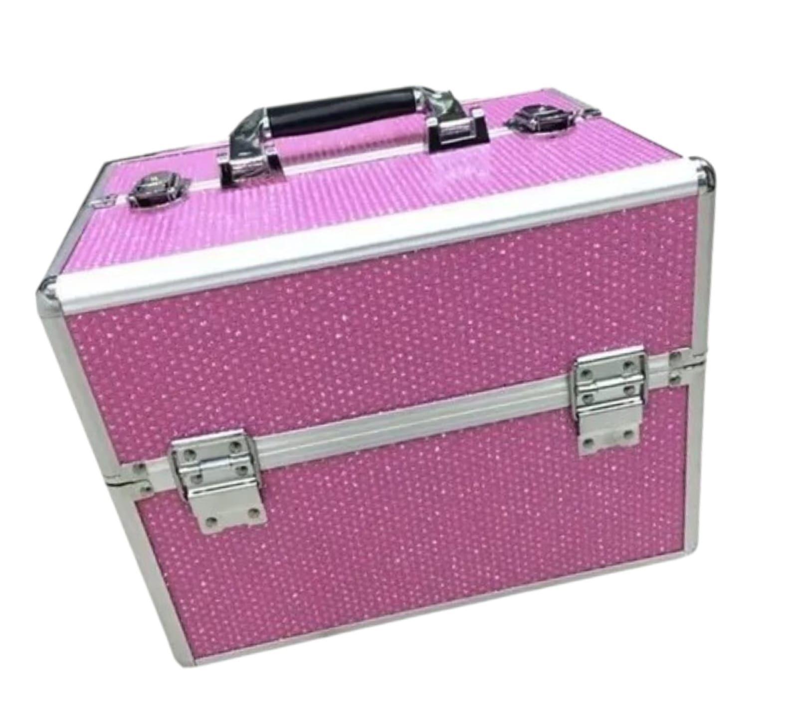 Maleta Organizador de Maquillaje Modelo Exclusivo Rosa Con Brillos-3