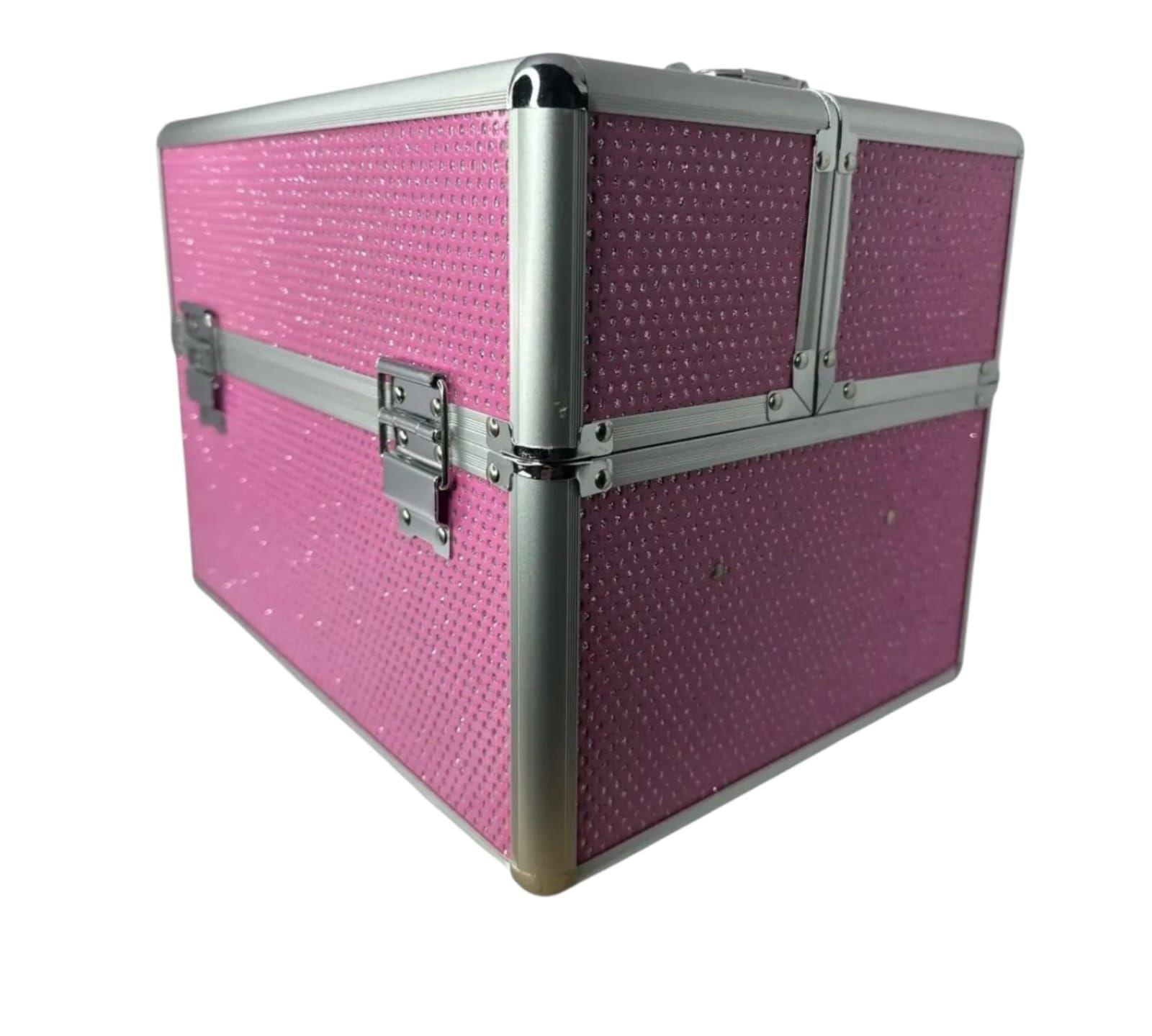 Maleta Organizador de Maquillaje Modelo Exclusivo Rosa Con Brillos-4