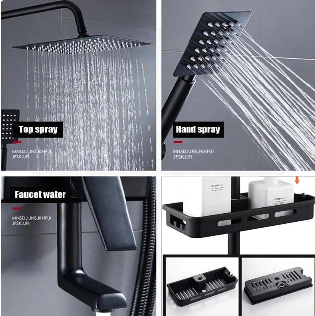 Columna De Ducha 3 Funciones Negro Mate Acero Inoxidable-1